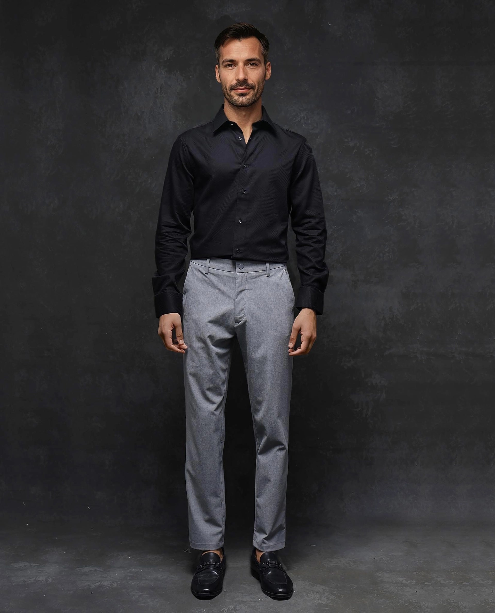 Rare Rabbit Men Selve Black Jacquard Weave Regular Collar Full Sleeve Premium Business Regular Fit Shirt