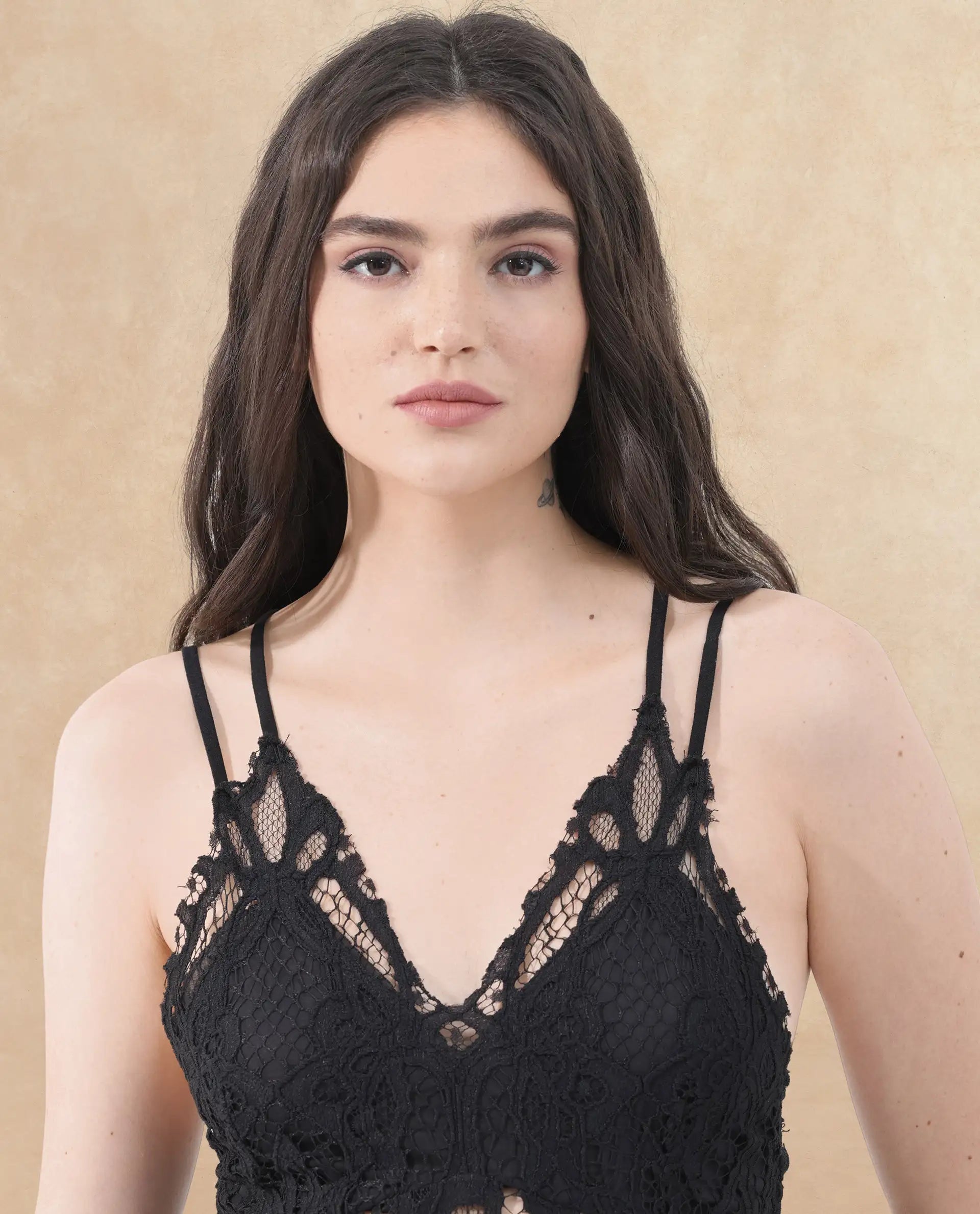 Rareism Women's Semolina Black  Shoulder Straps Slip-On Closure Sleeveless Plain Fit And Flare Maxi Dress