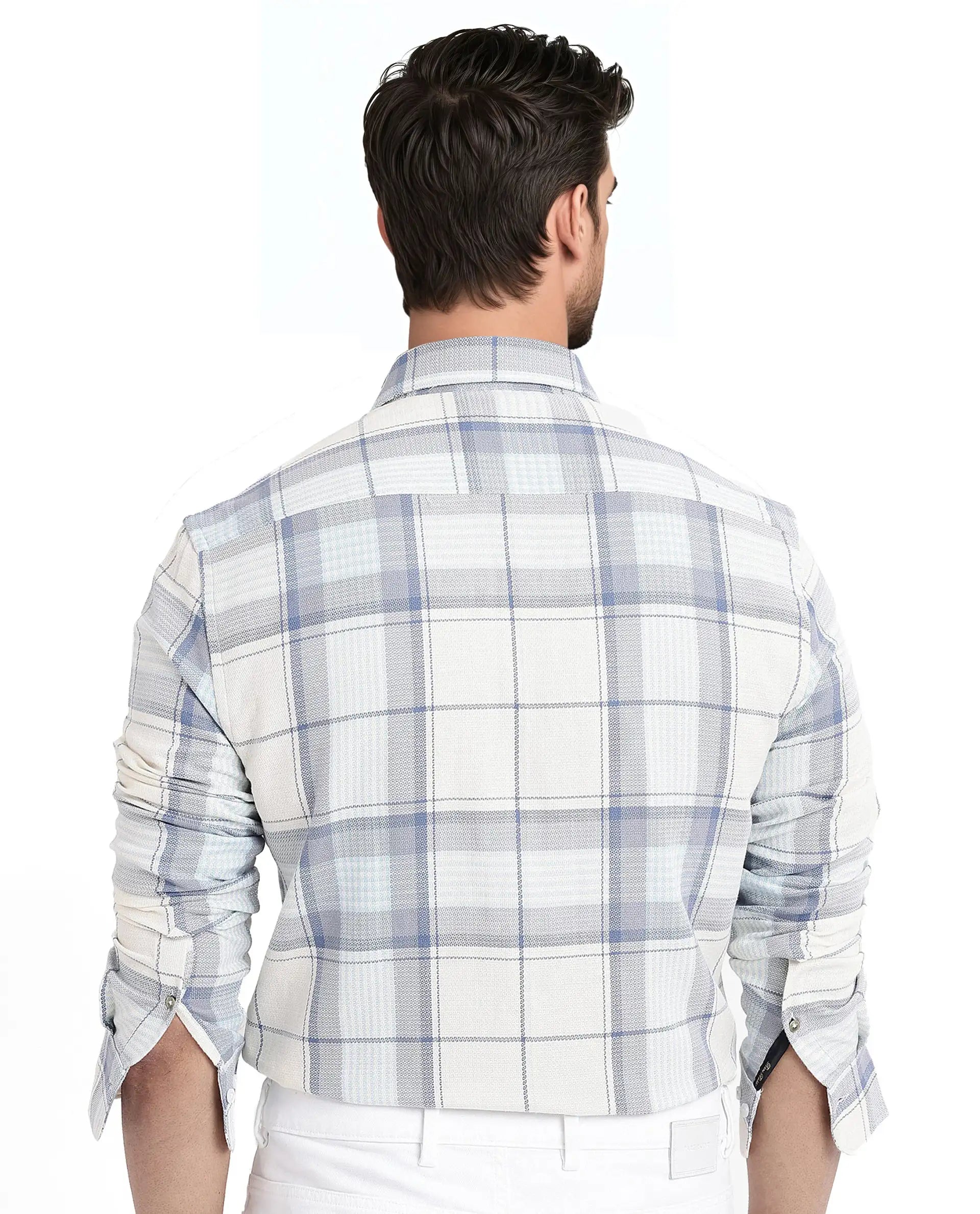 Rare Rabbit Men Senza Off White Cotton Fabric Full Sleeve Button Down Collar Regular Fit Check Shirt