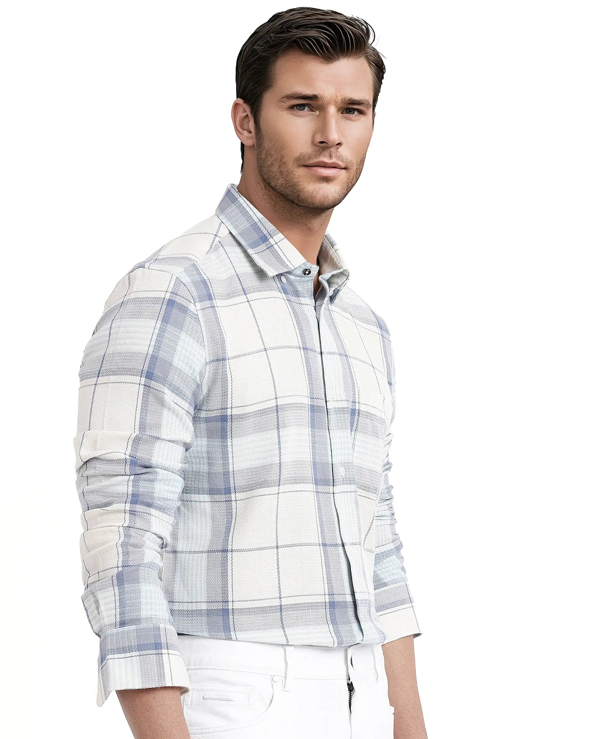 Rare Rabbit Men Senza Off White Cotton Fabric Full Sleeve Button Down Collar Regular Fit Check Shirt