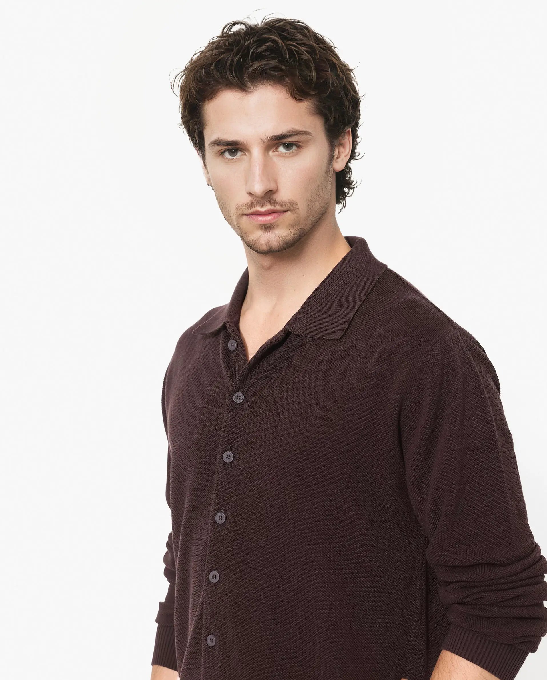 Rare Rabbit Men's Alias-N Brown Cotton Plain Regular Fit Full Sleeve Collared Shirt