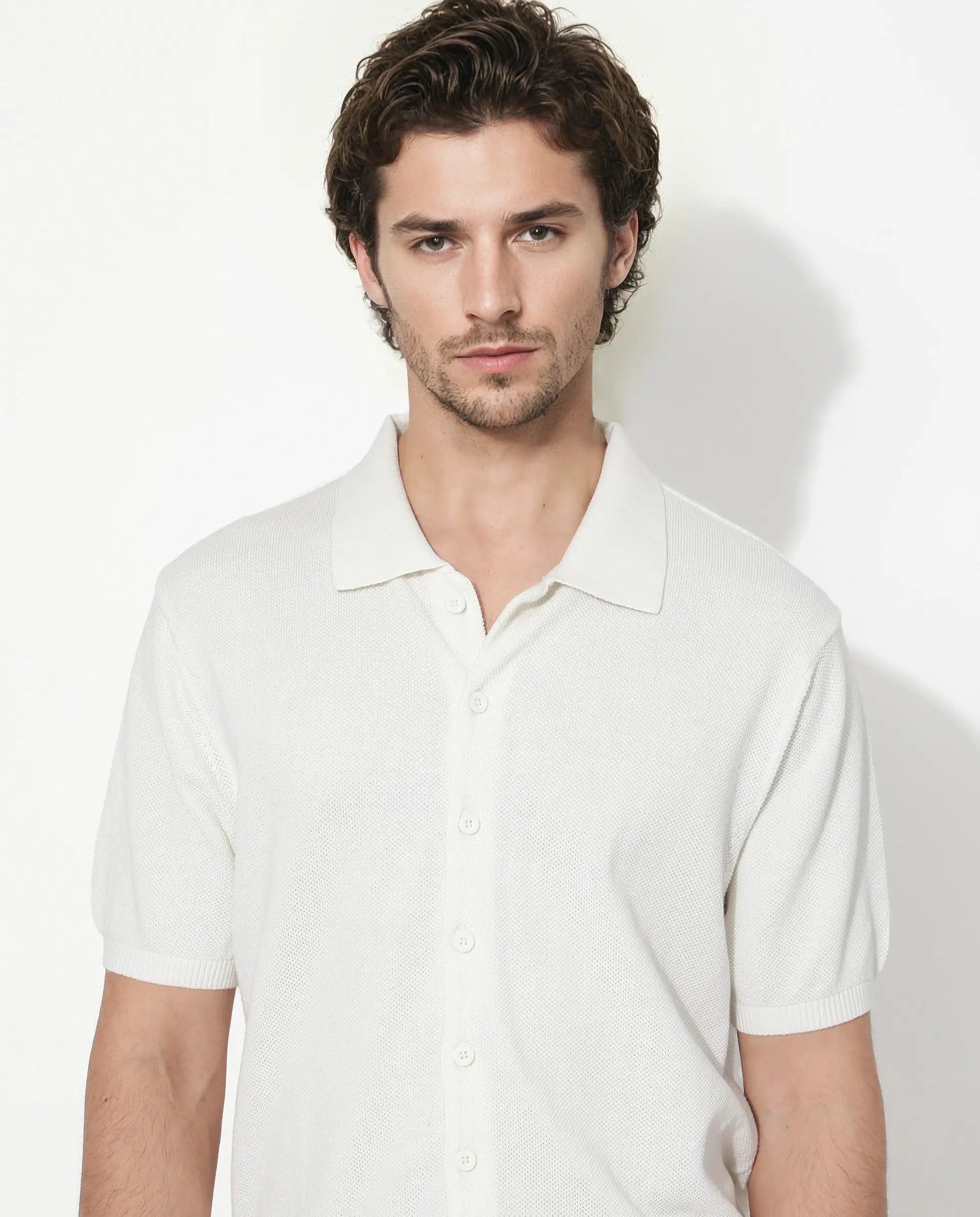 Rare Rabbit Men's Alias-N Ss Off White Cotton Plain Regular Fit Half Sleeve Collared Shirt