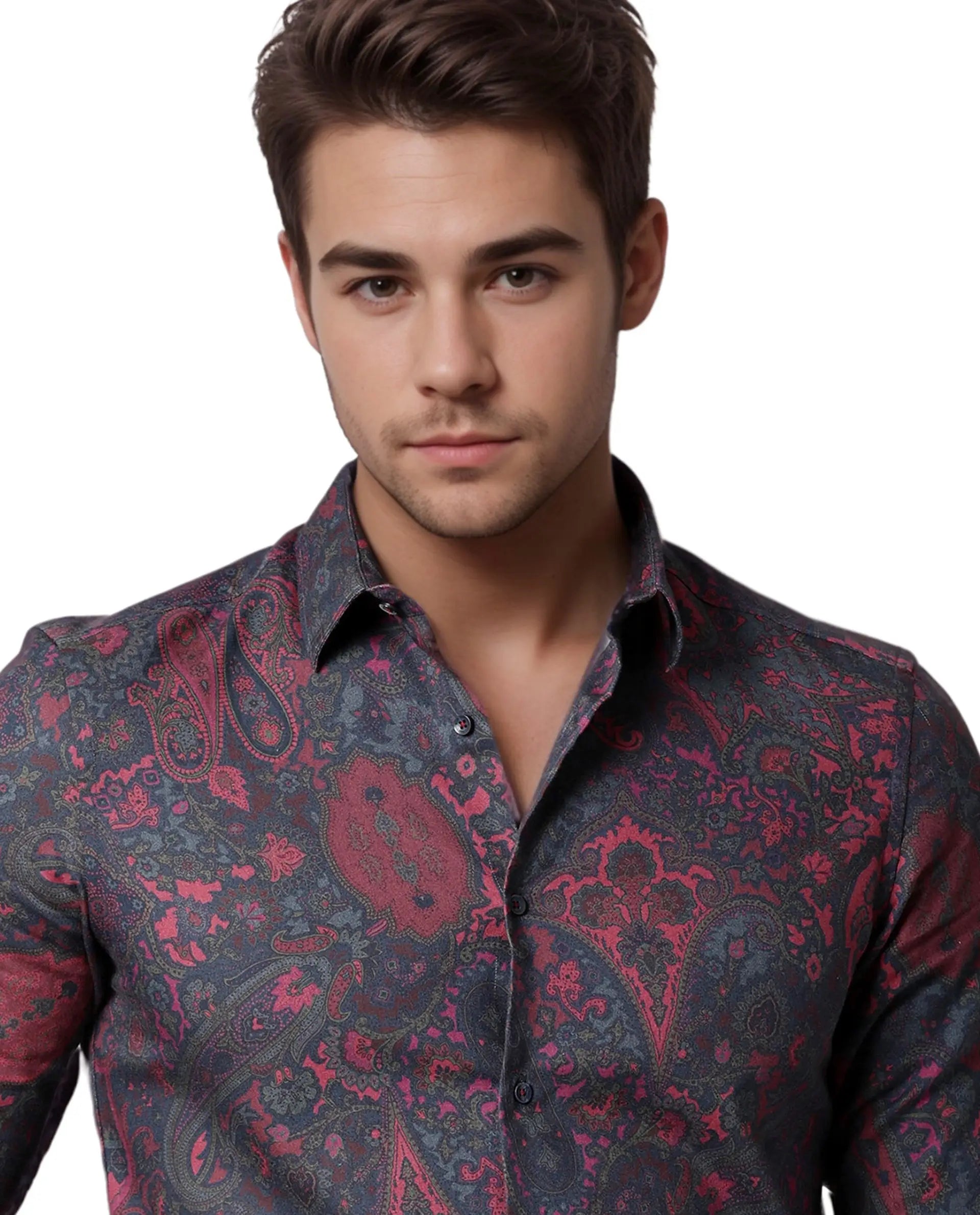 Rare Rabbit Men's Paizerr Pink Cotton Paisley Print Tailored Fit Full Sleeve Collared Shirt