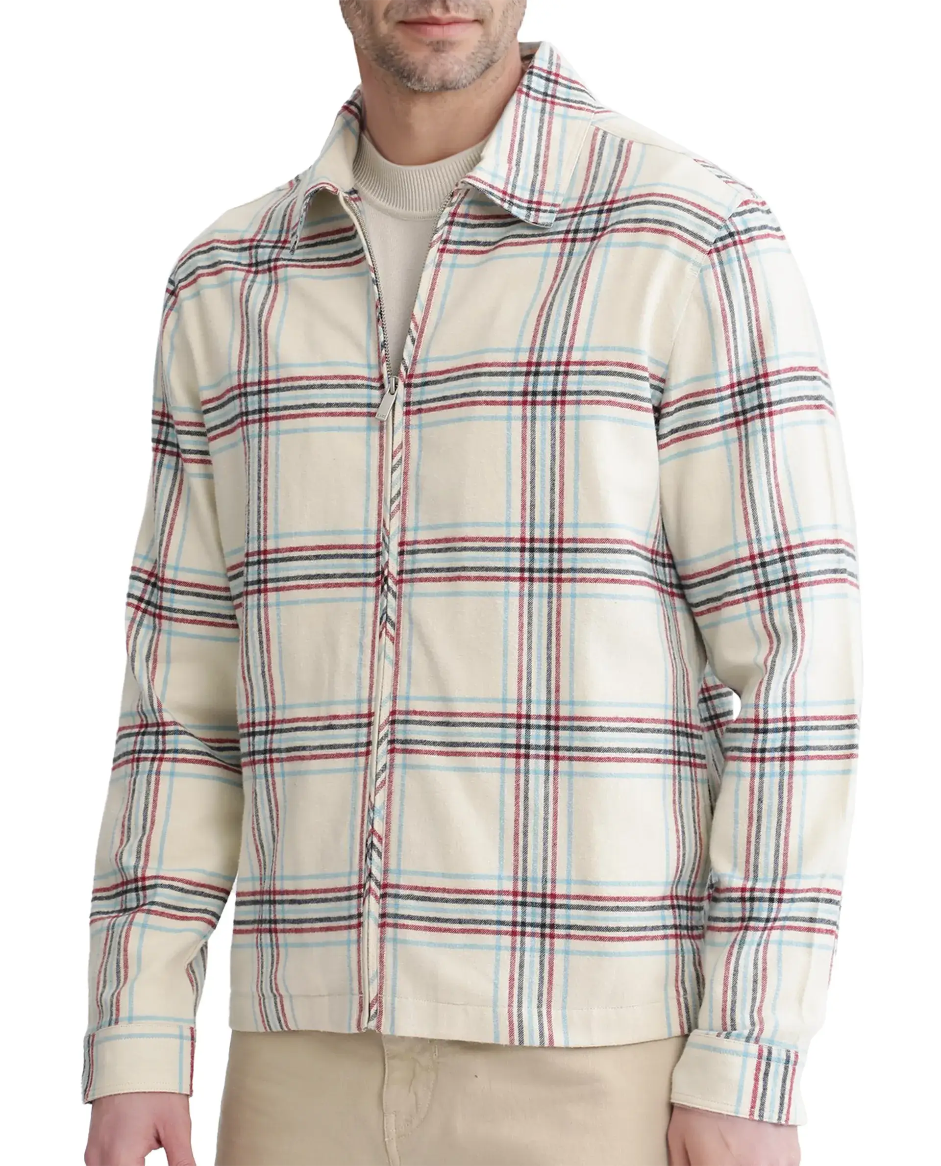 Rare Rabbit Men's Lex Off-White Acrylic Blend Checked Print Regular Fit Full Sleeve Collared Shacket