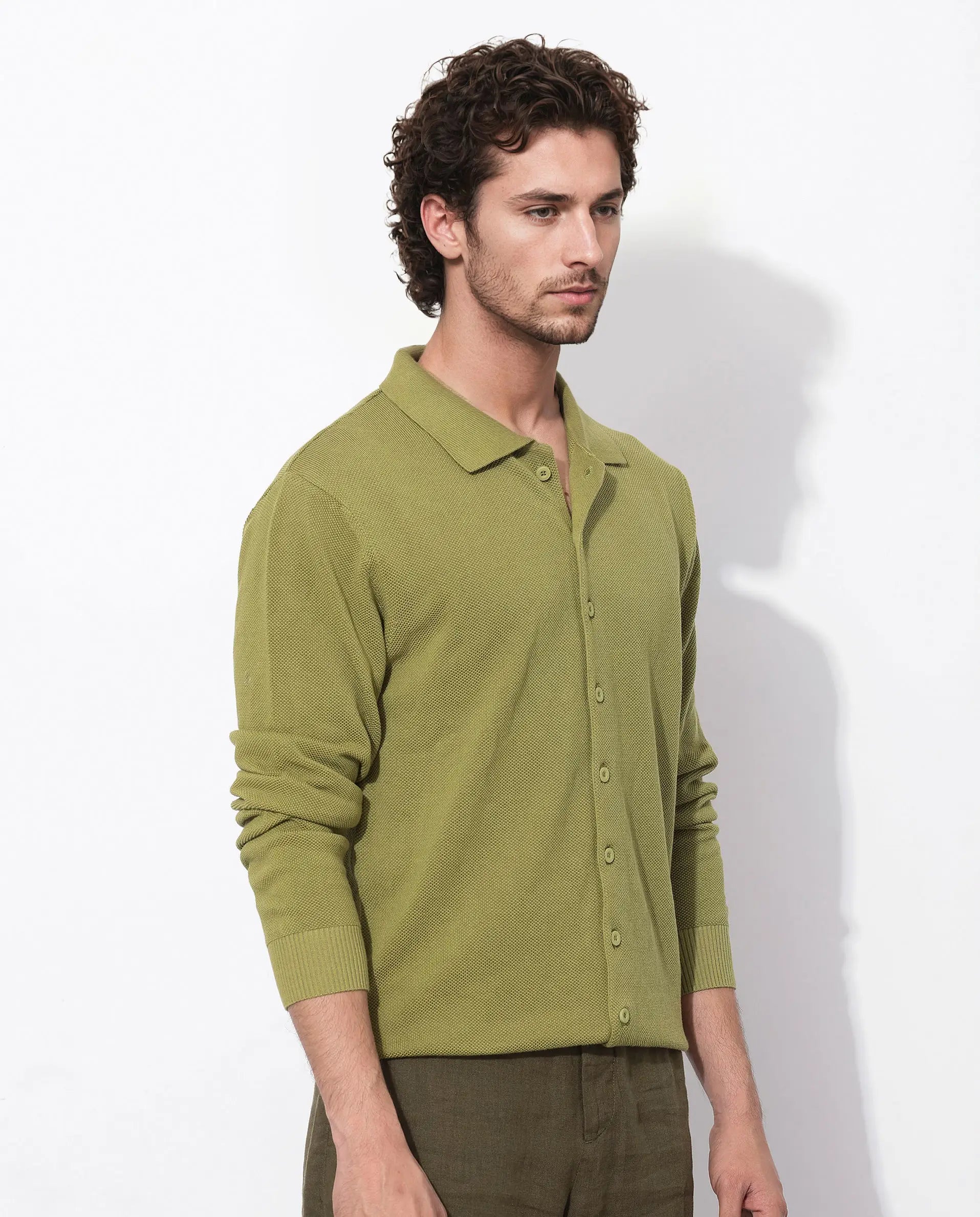 Rare Rabbit Men's Alias-N Flouroscent Green Cotton Plain Regular Fit Full Sleeve Collared Shirt