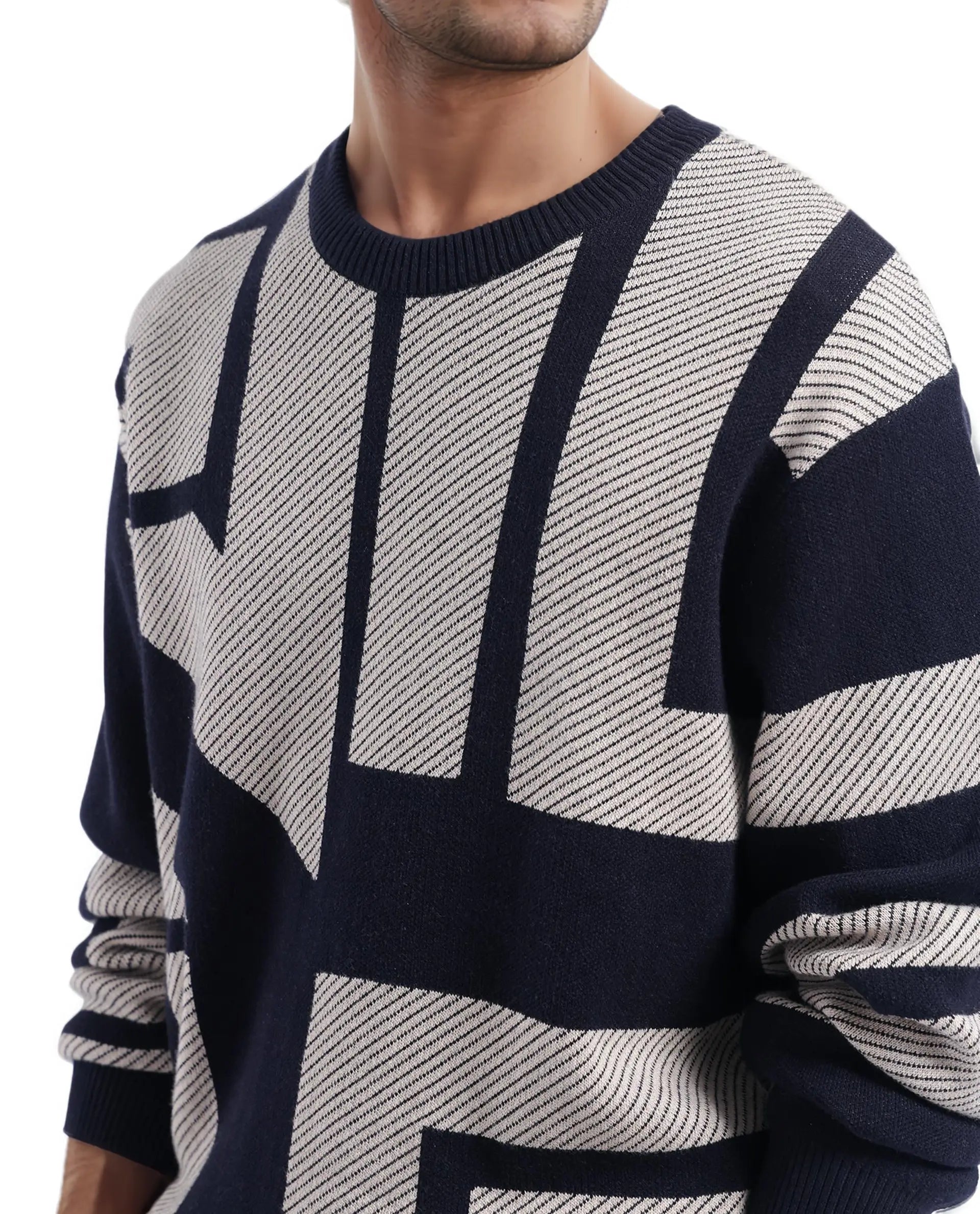 Rare Rabbit Men's Cotton Monogram Print Regular Fit Full Sleeve Crew Neck Sweater