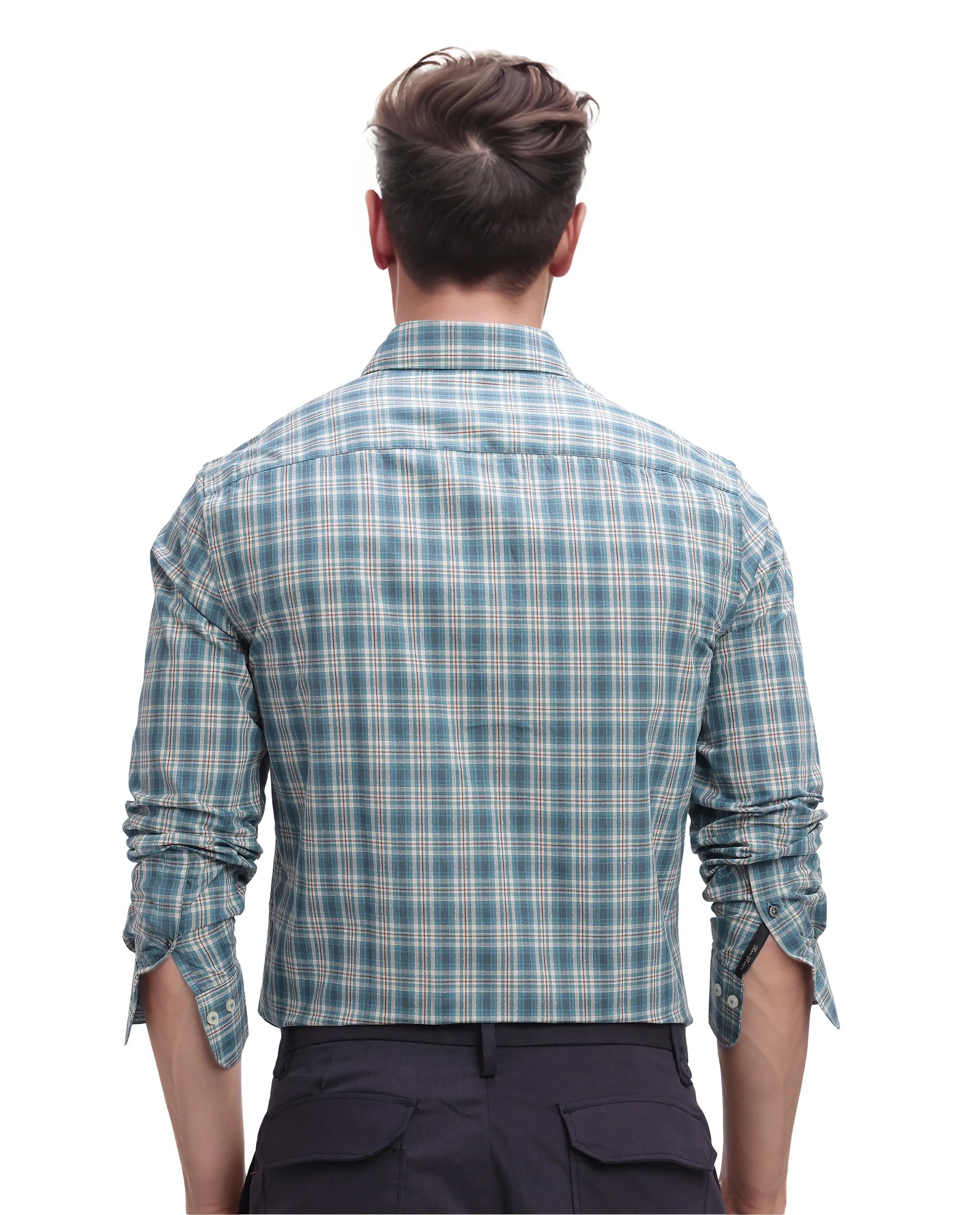 Rare Rabbit Men's Sept Turq Cotton Fabric Full Sleeve Regular Fit Checks Shirt