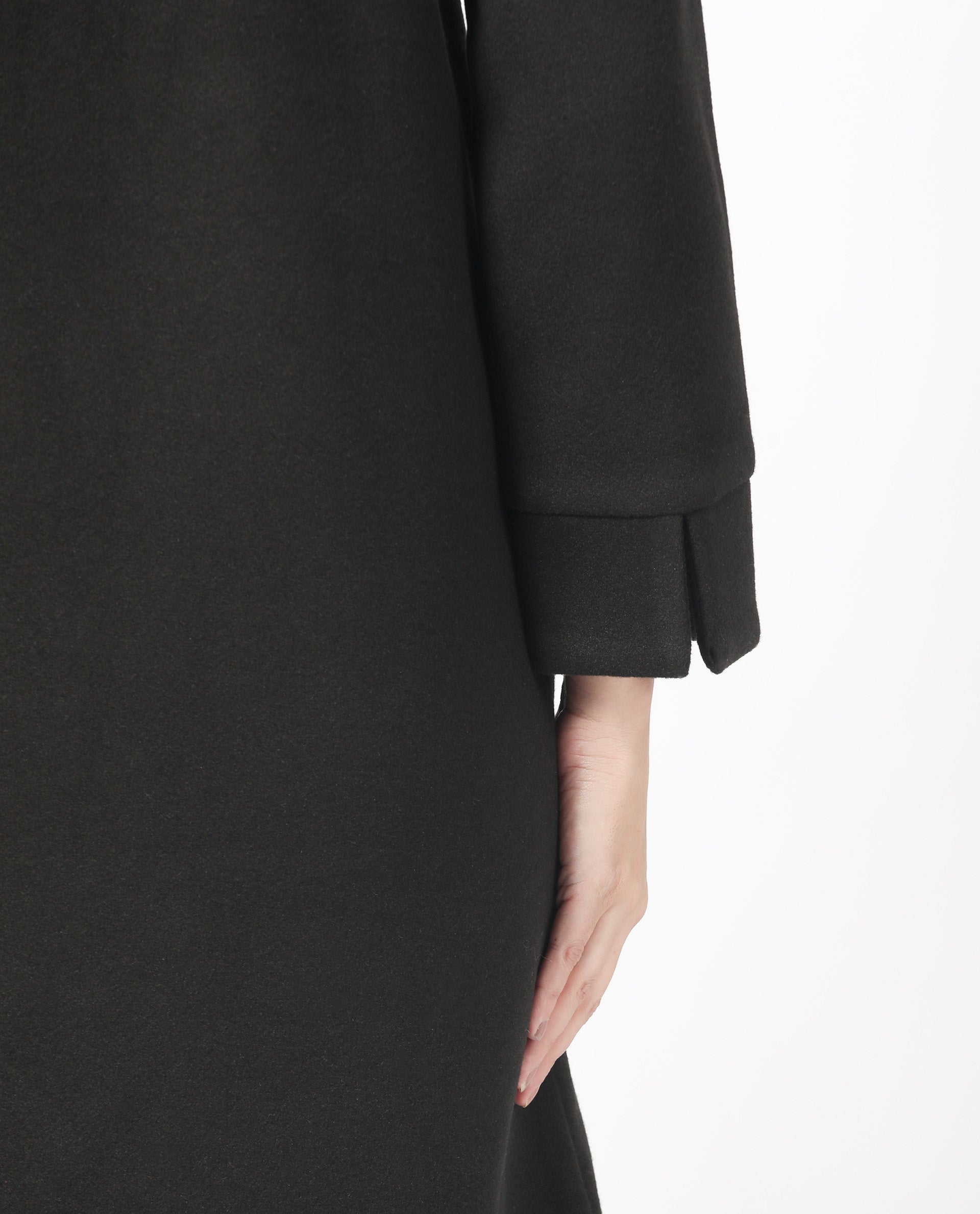 Rareism Women Sera Black Polyester Fabric Full Sleeves Solid High Neck Jacket