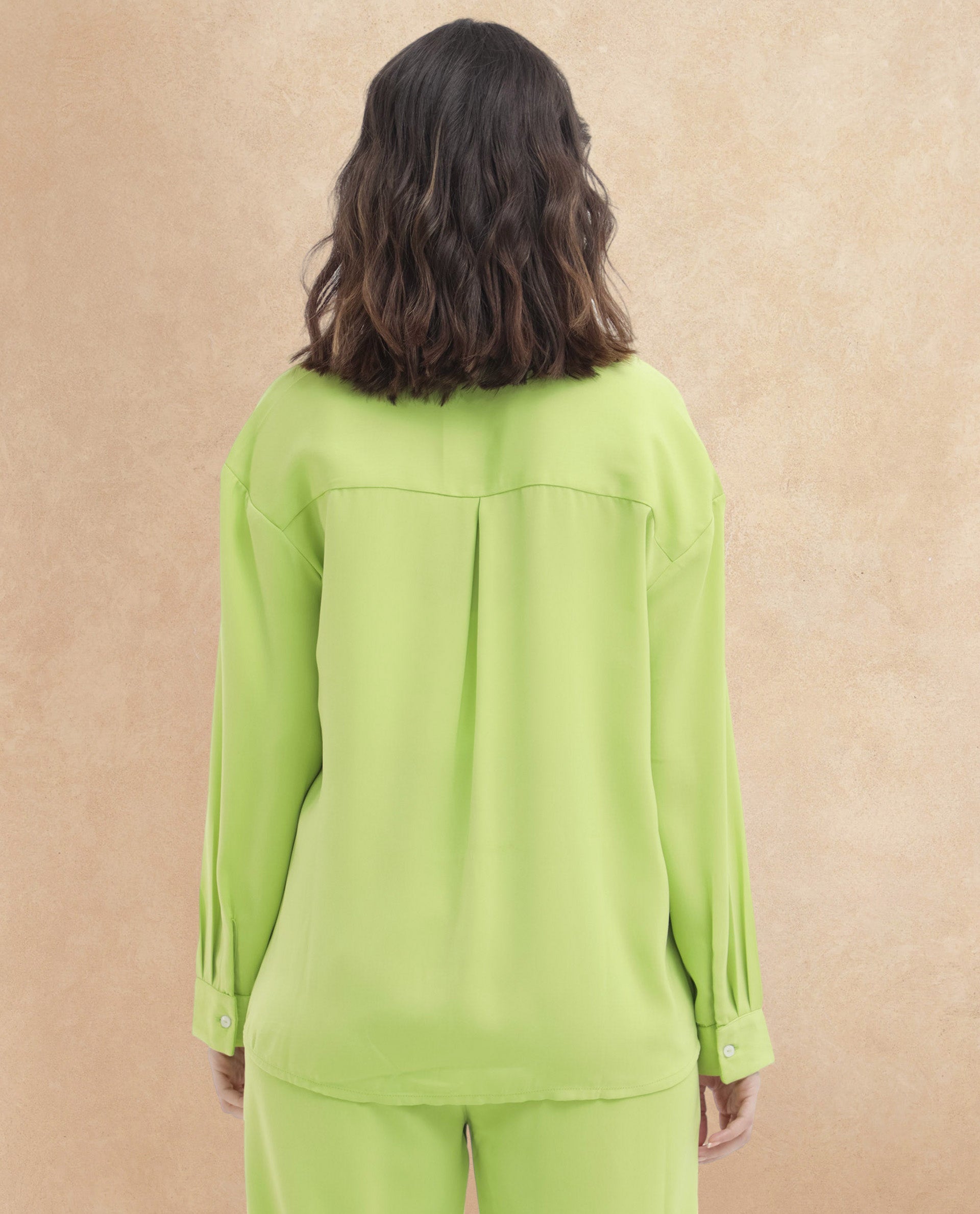 Rareism Women Sergey Green Polyester Fabric Full Sleeves Button Closure Collared Neck Cuffed Sleeve Regular Fit Plain Shirt