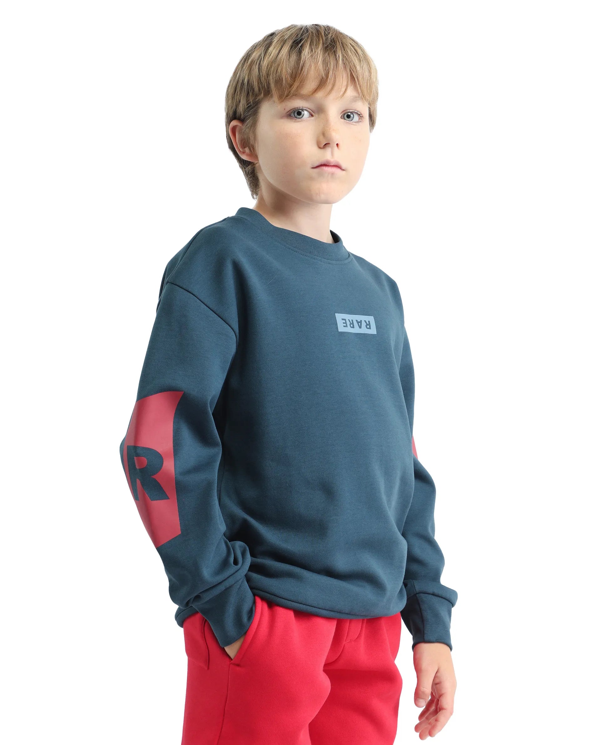 Rare Ones Kids Seron-25 Dark Teal Cotton Blend Pull-On Closure Placement Print Full Sleeves Oversized Sweatshirt