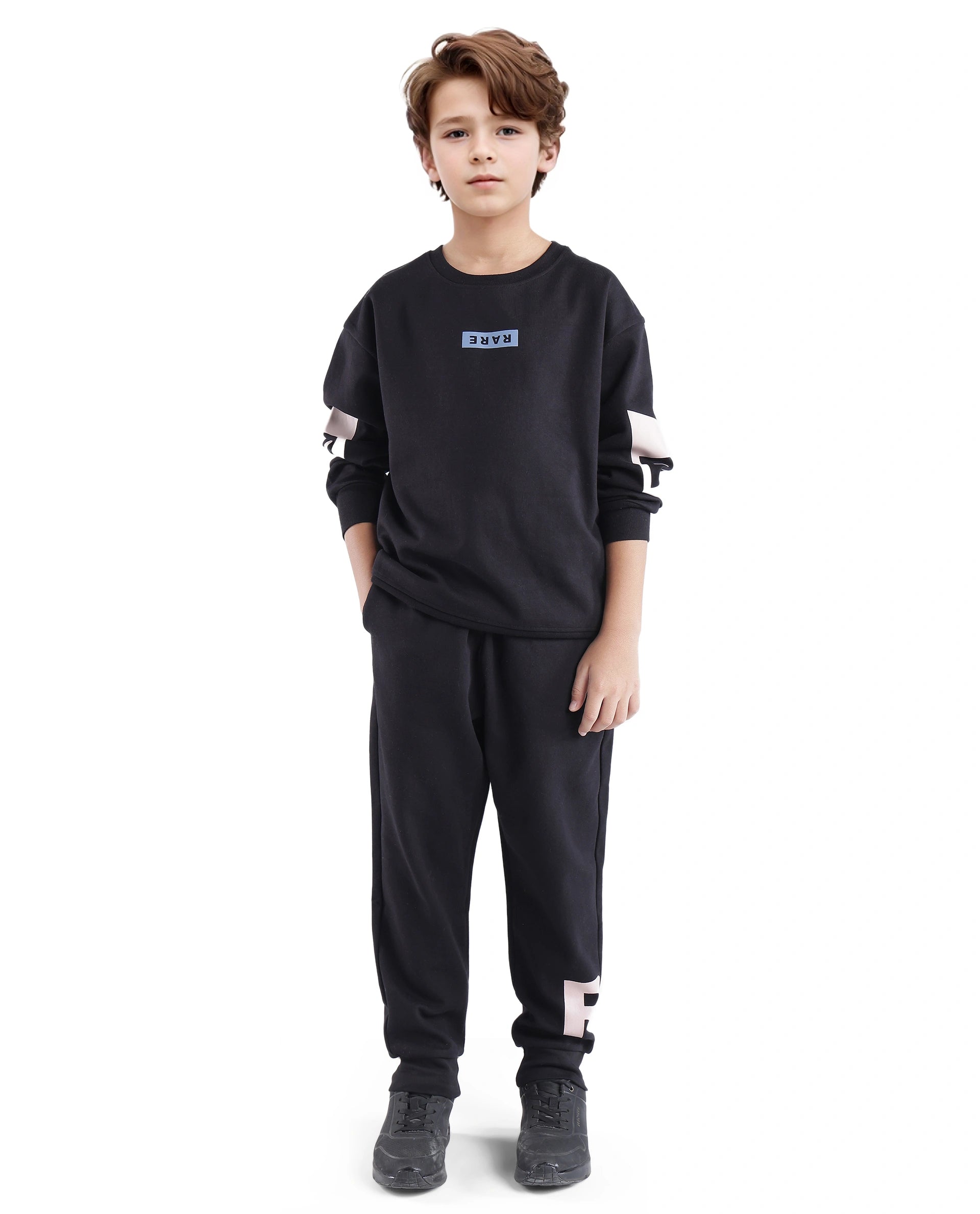 Rare Ones Kids Seron Black Cotton Full Sleeve Crew Neck Digital Print Sweatshirt