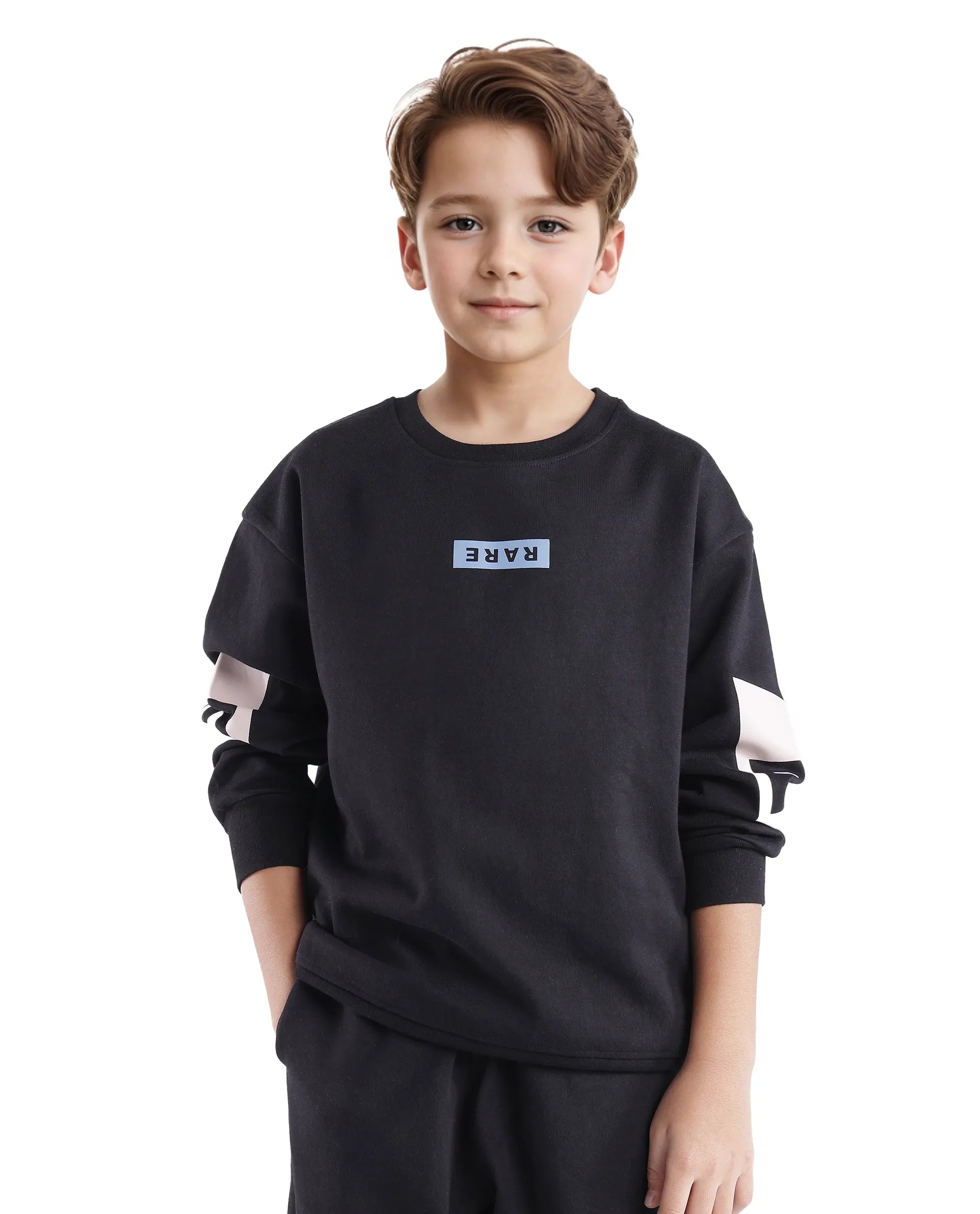 Rare Ones Kids Seron Black Cotton Full Sleeve Crew Neck Digital Print Sweatshirt