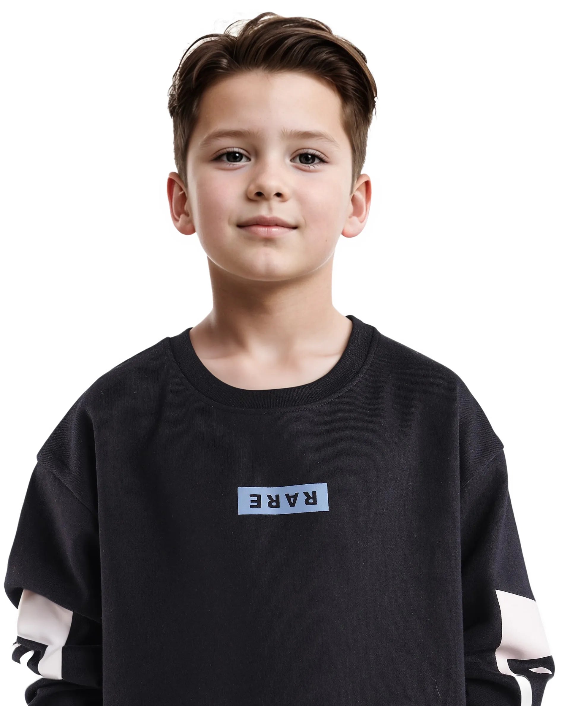 Rare Ones Kids Seron Black Cotton Full Sleeve Crew Neck Digital Print Sweatshirt