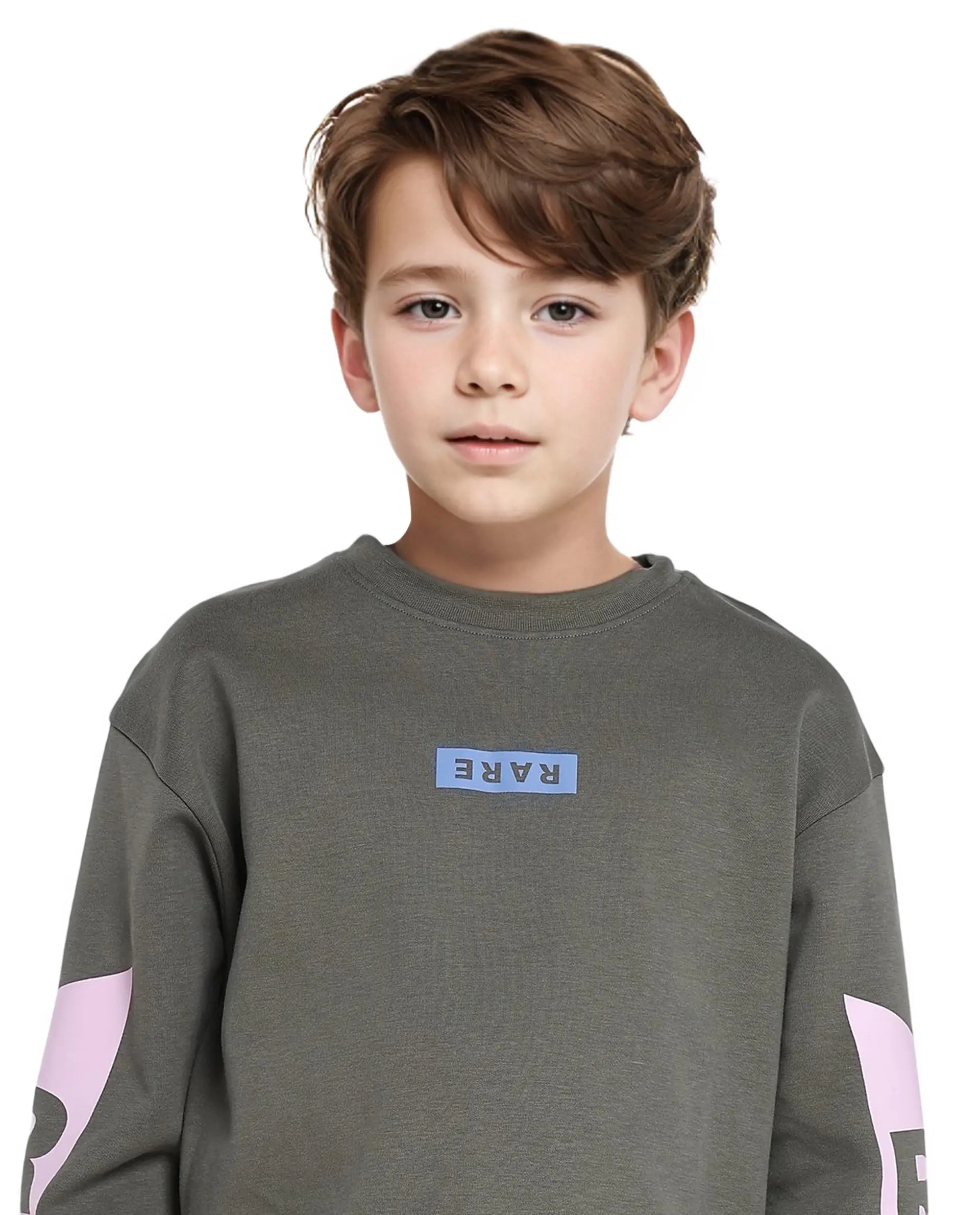 Rare Ones Kids Seron Dusky Green Cotton Poly Full Sleeve Digital Print Sweatshirt