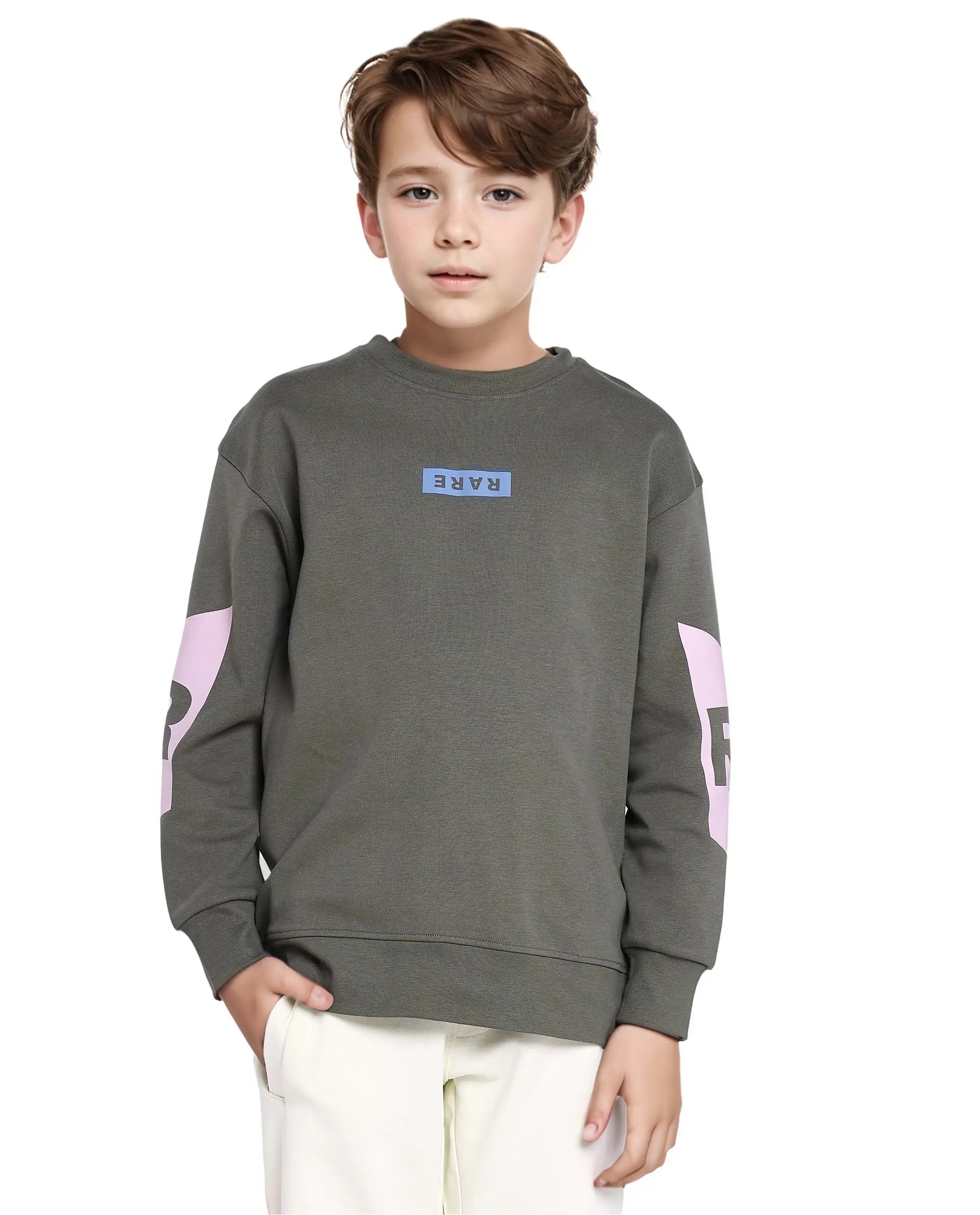 Rare Ones Kids Seron Dusky Green Cotton Poly Full Sleeve Digital Print Sweatshirt