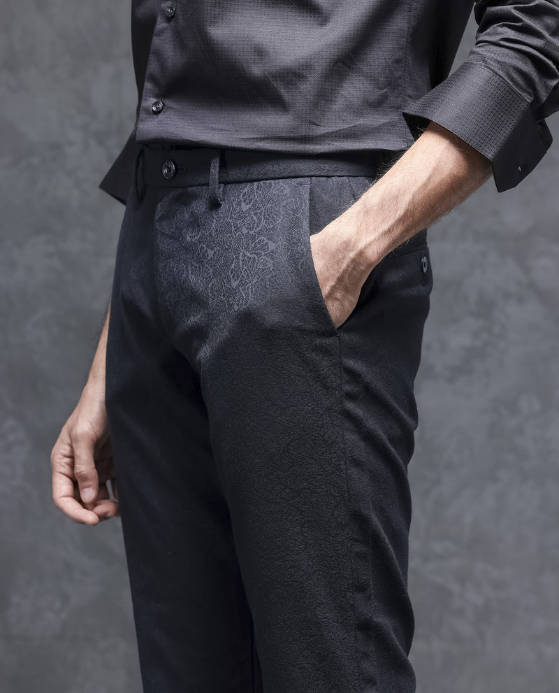 Rare Rabbit Men's Seth Navy Solid Mid-Rise Regular Fit Premium Trouser
