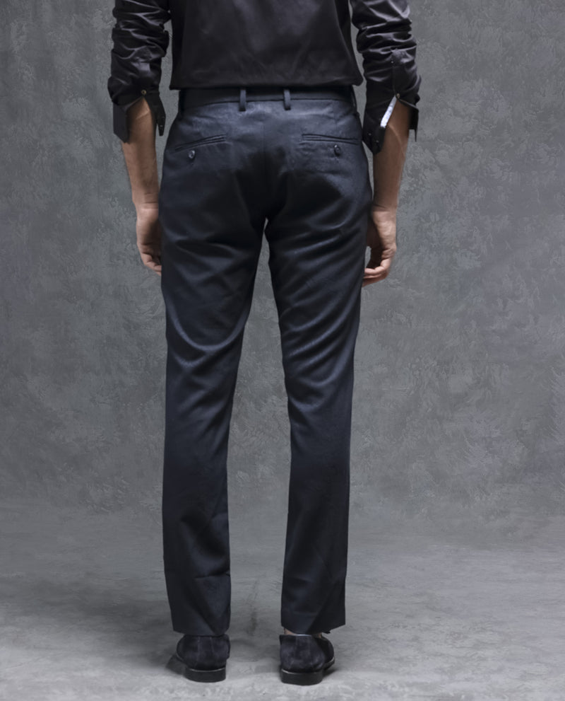 Rare Rabbit Men's Seth Navy Solid Mid-Rise Regular Fit Premium Trouser