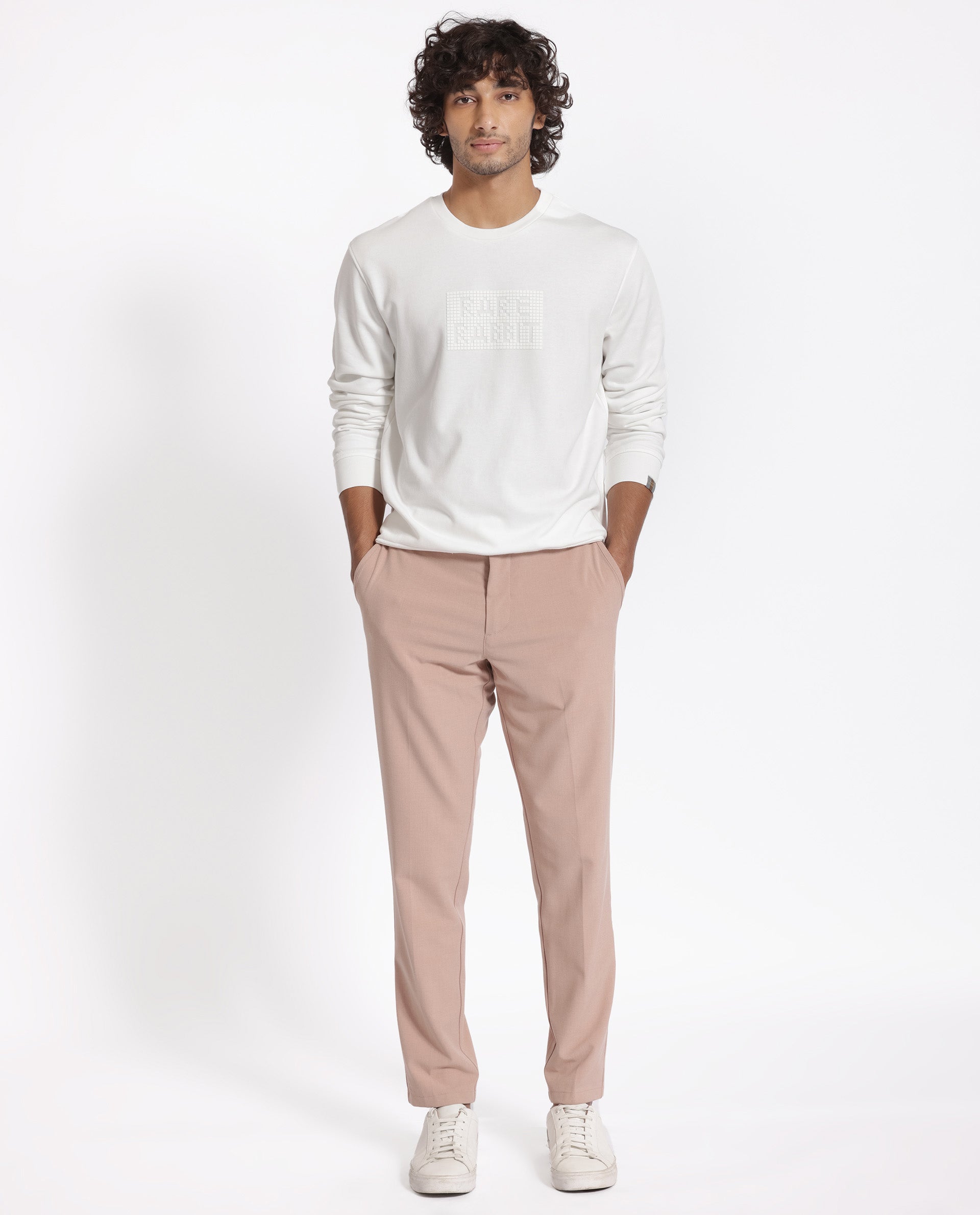 Rare Rabbit Men's Seven Off White Cotton Polyester Fabric Full Sleeves Graphic Lego Print Knitted Sweatshirt