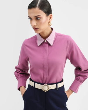 Rareism Women's Severo Pink Cotton Drop Collar Plain Cuffed Sleeve Regular Fit Shirt