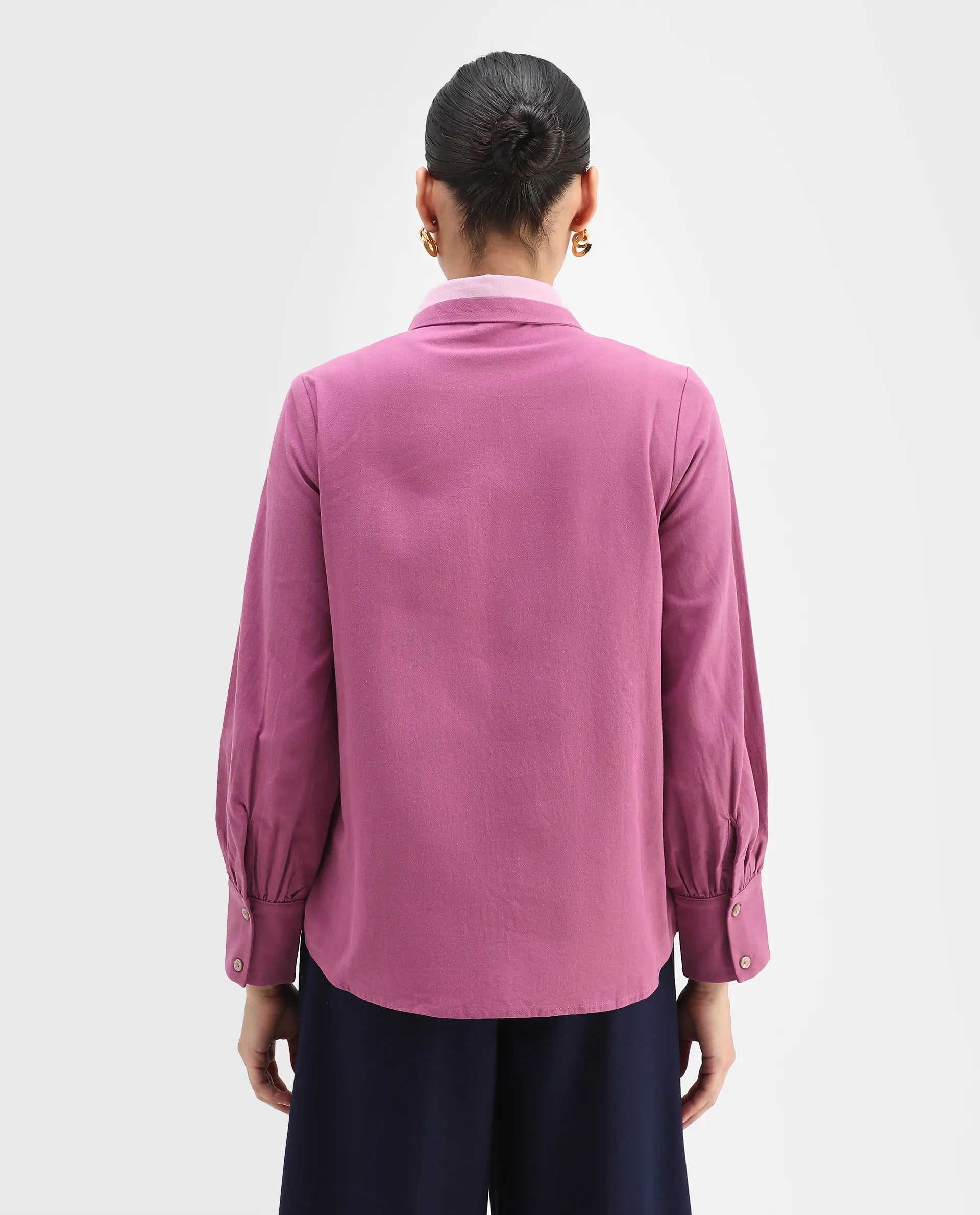 Rareism Women's Severo Pink Cotton Drop Collar Plain Cuffed Sleeve Regular Fit Top