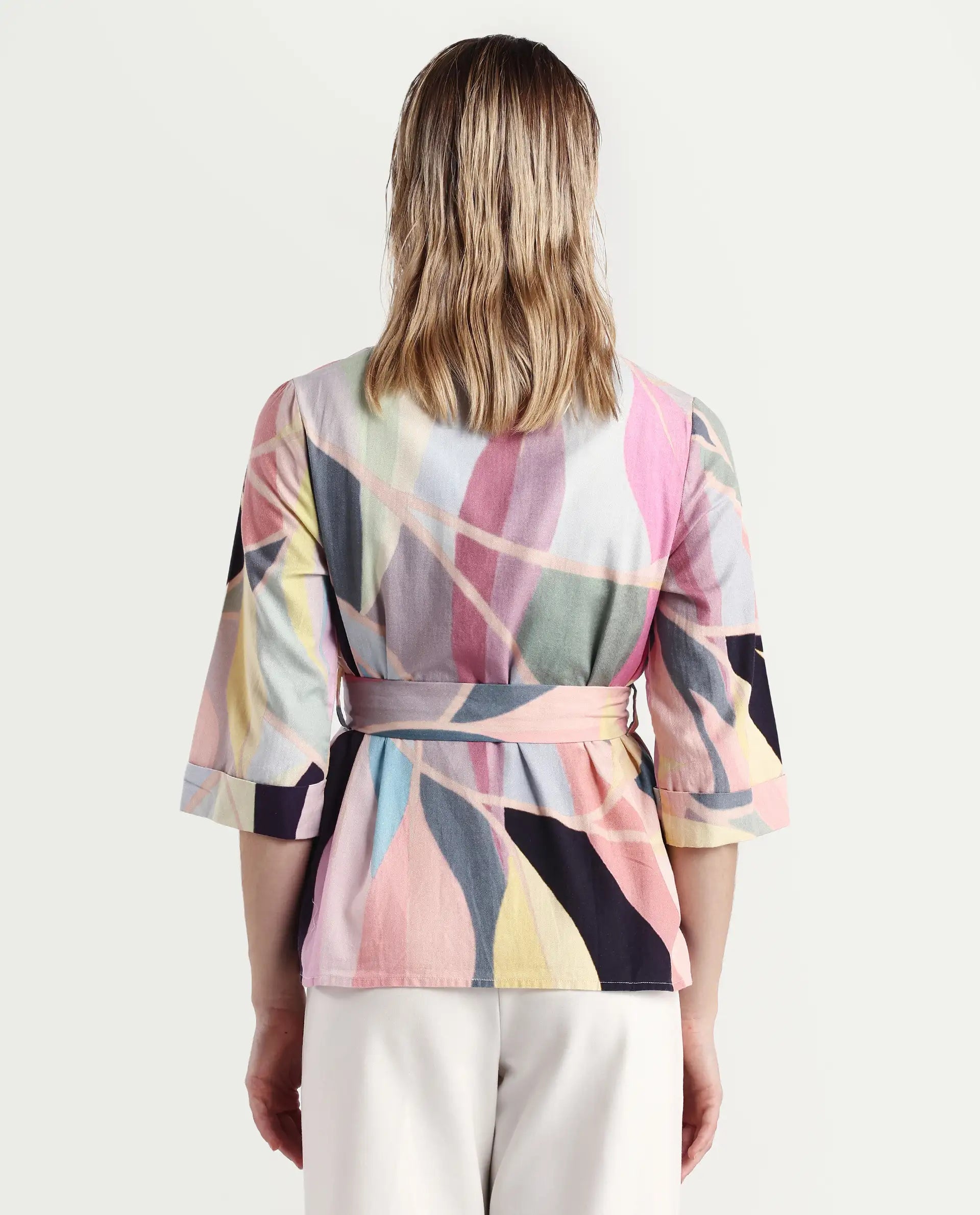 Rareism Women's Sezam Pink Cotton Shawl Neck Regular Fit Outer Wear