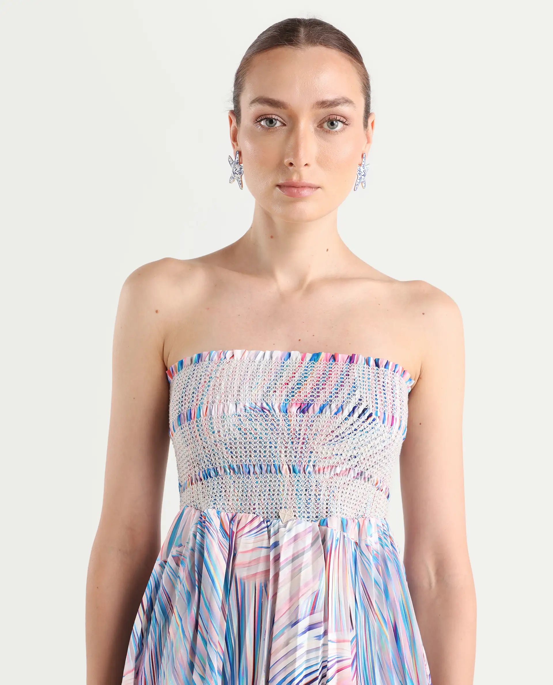 Rareism Women's Shanks Multi Polyester Blend Shoulder Strap Abstract Print Sleeveless Midi Fit And Flare Dress