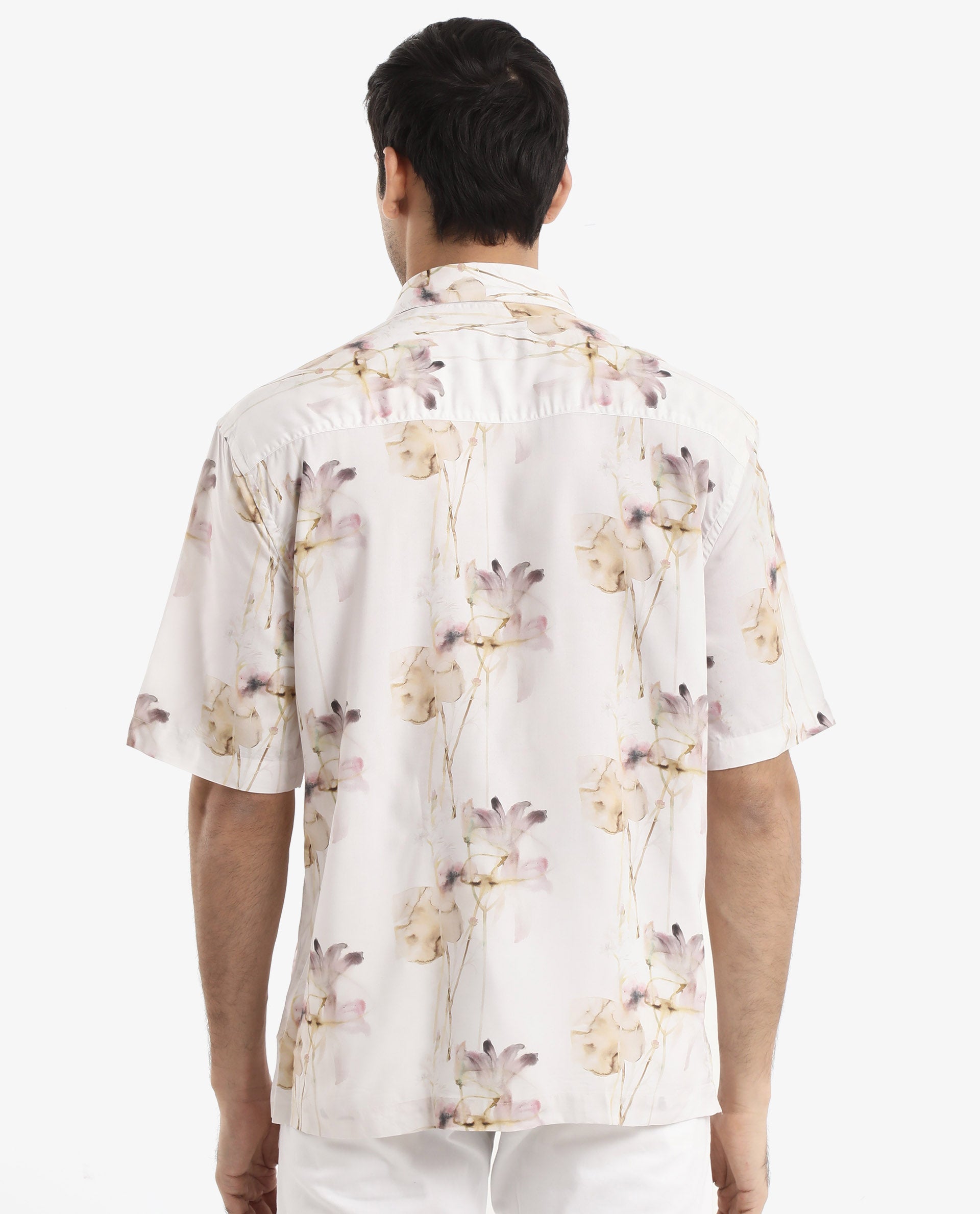 Rare Rabbit Men's Shaula Beige Viscose Fabric Short Sleeve Boxy Fit Floral Print Shirt