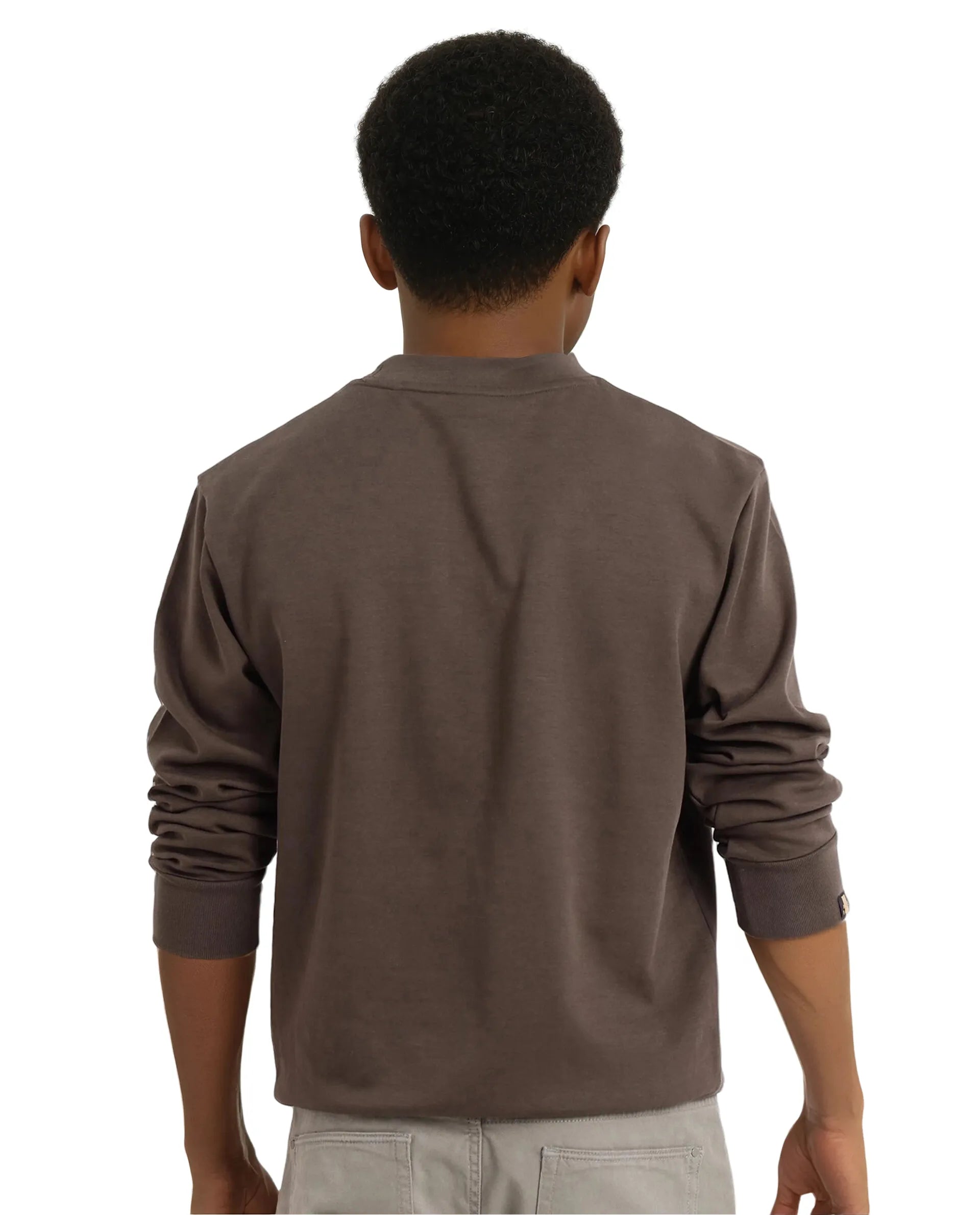 Rare Rabbit Men Shaw Olive Full Sleeve Regular Fit Crew Neck Contrast Pocket Plain Sweatshirt