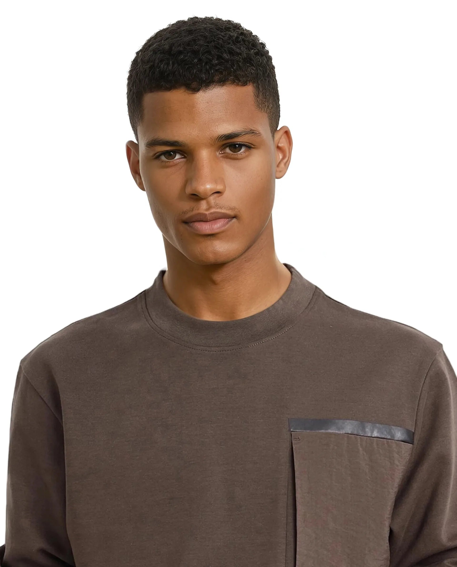 Rare Rabbit Men Shaw Olive Full Sleeve Regular Fit Crew Neck Contrast Pocket Plain Sweatshirt