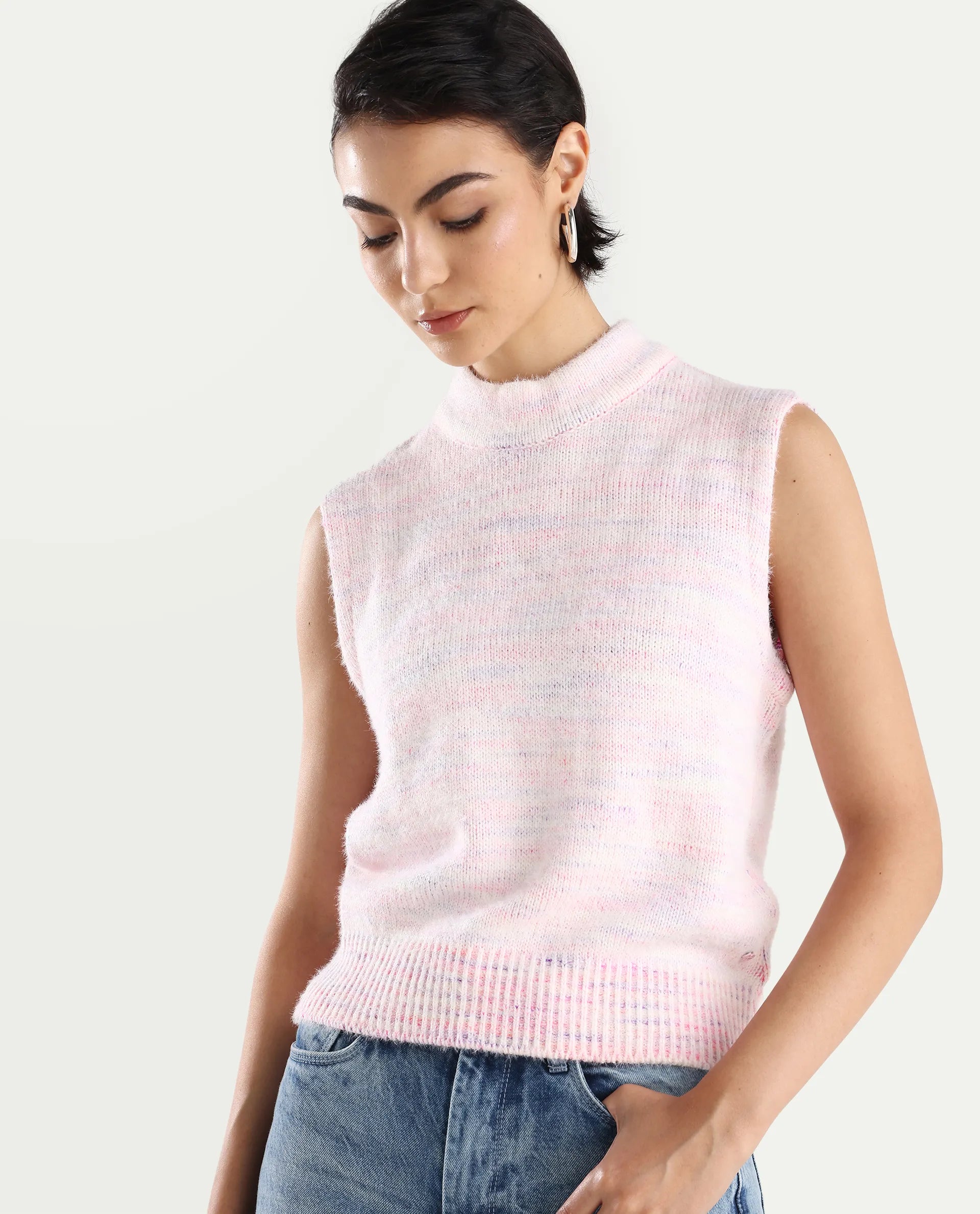 Rareism Women's Shenpa T Multi Nylon High Neck Ombre Sleeveless Regular Fit Top