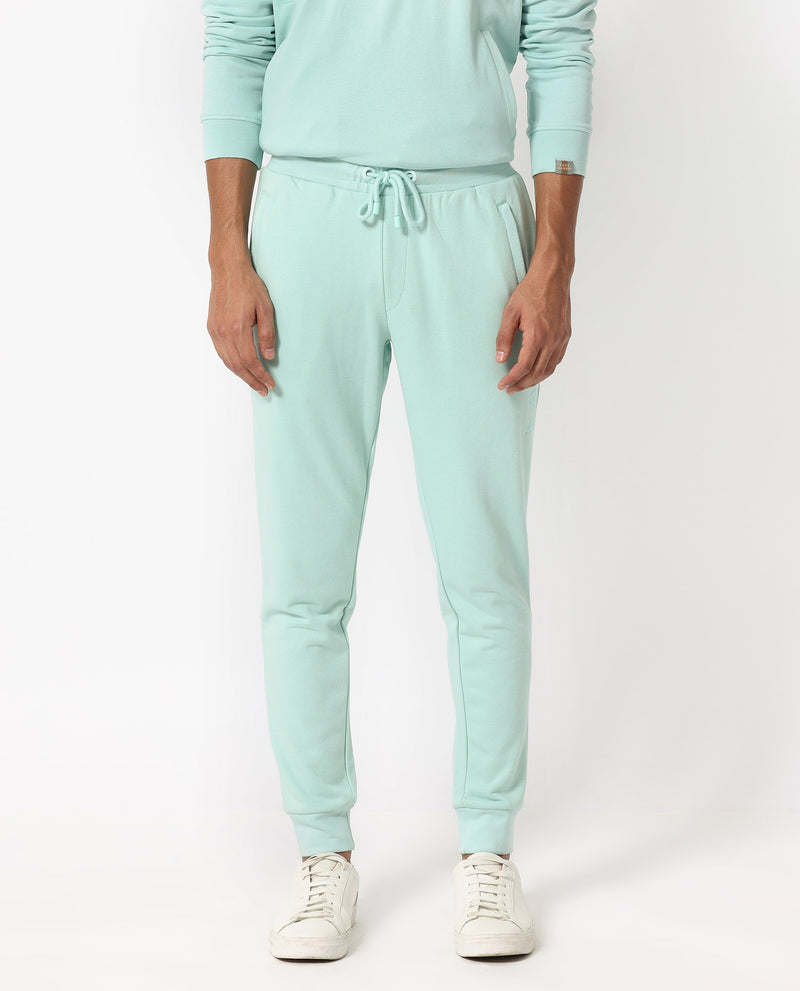 RARE RABBIT MENS SHIGA LIGHT BLUE TRACK PANT COTTON POLYESTER TERRY FABRIC MID RISE KNITTED DRAW STRING CLOSURE