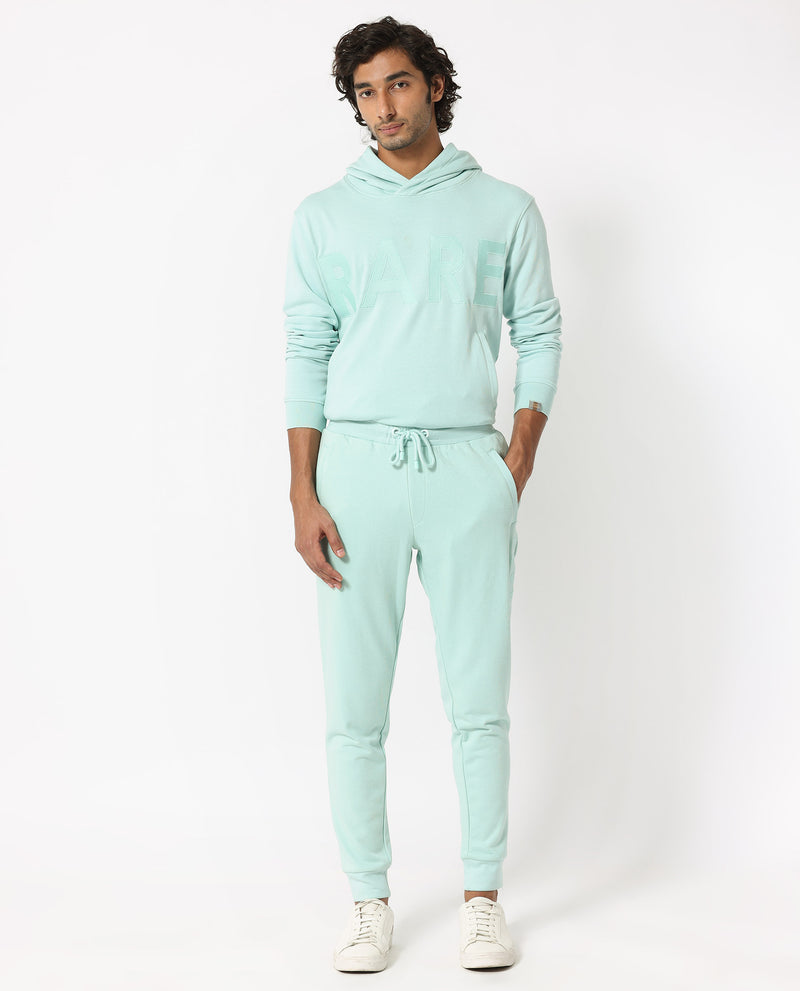 RARE RABBIT MENS SHIGA LIGHT BLUE TRACK PANT COTTON POLYESTER TERRY FABRIC MID RISE KNITTED DRAW STRING CLOSURE