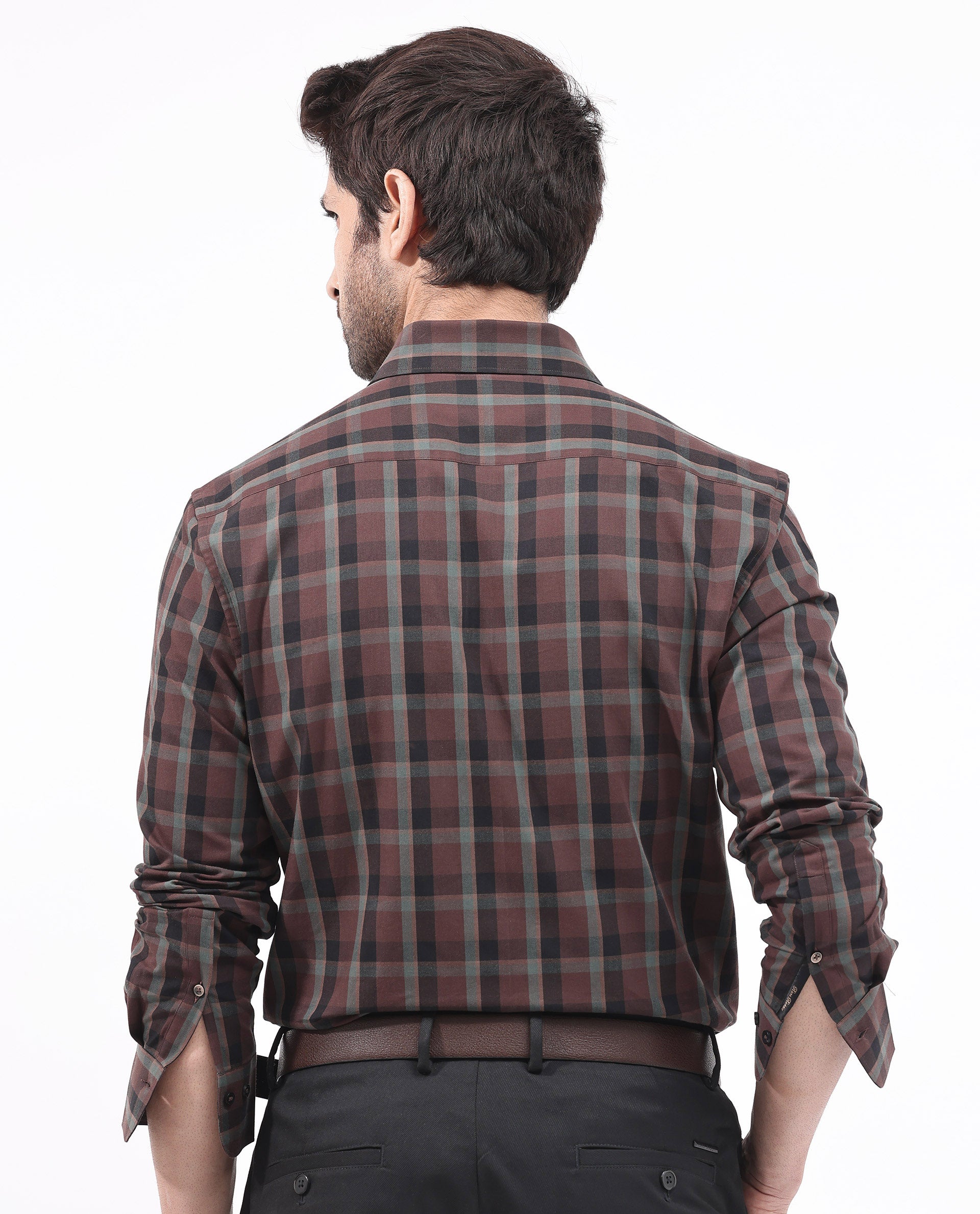 Rare Rabbit Men's Shiloh Brown Cotton Fabric Full Sleeve Regular Fit Checks Shirt