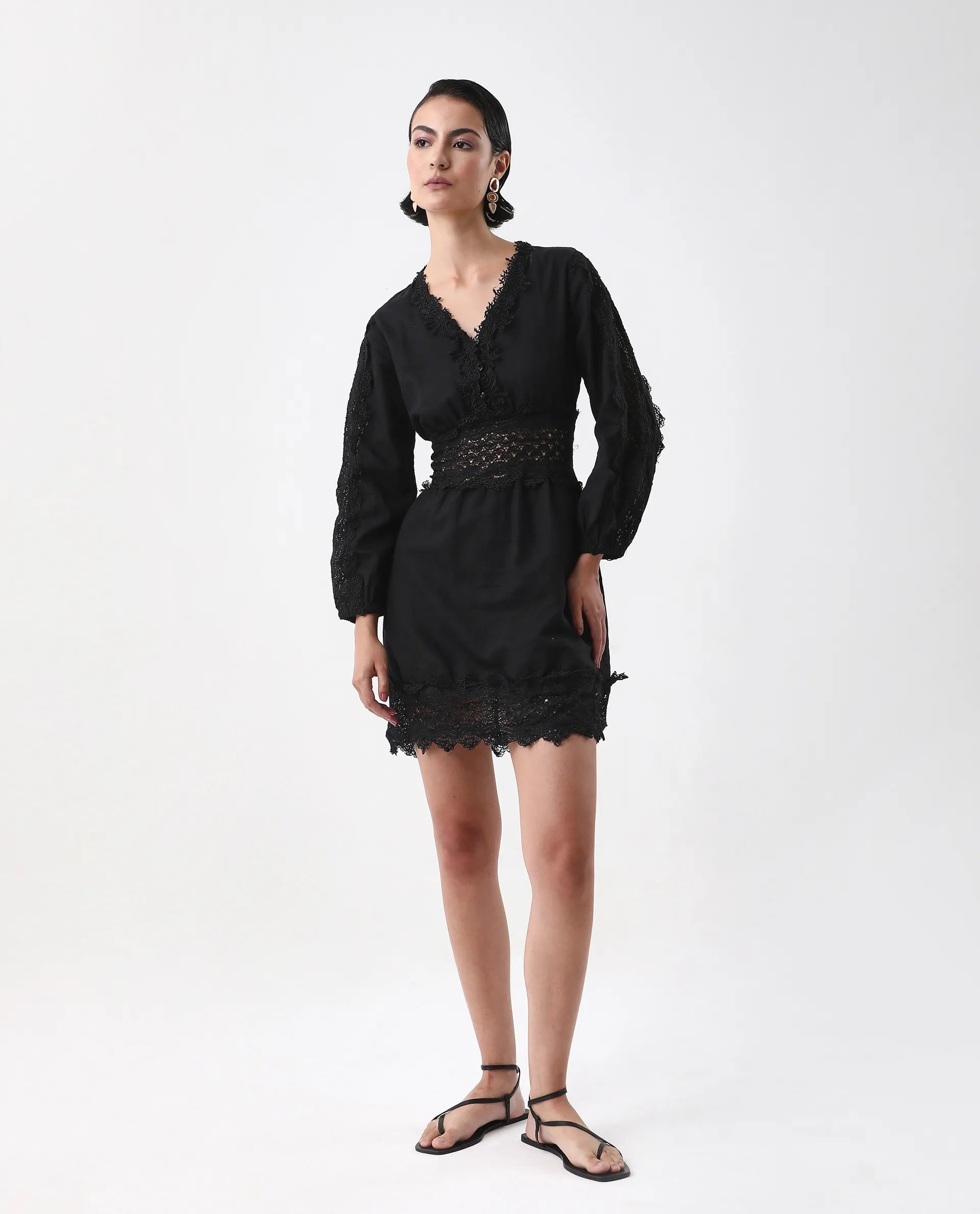 Buy Shirley - Black Plain Mini Dress| Rareism Buy Shirley - Black Plain Mini Dress| Rareism