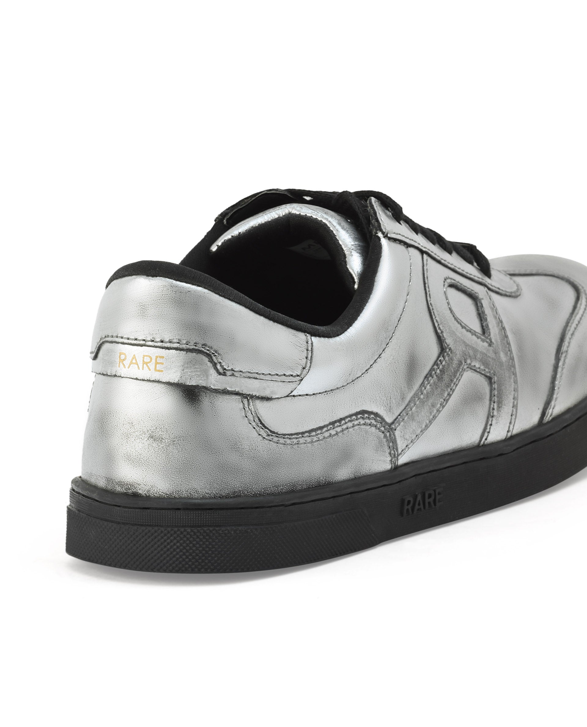 Rare Rabbit Mens Mercure Metallic Silver Round Toe Shiny Burnt Leather