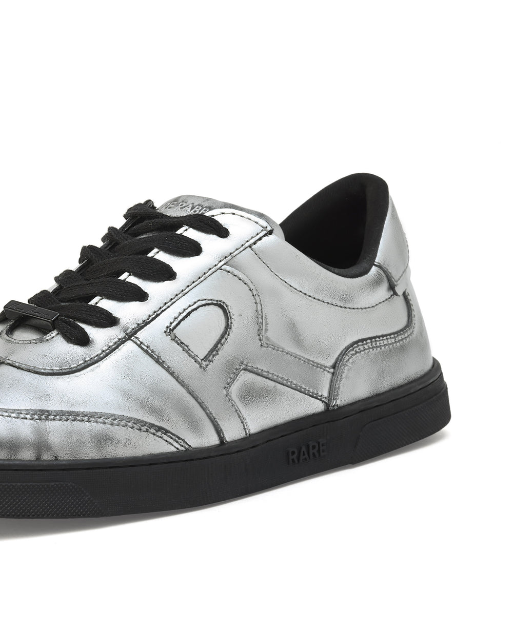 Rare Rabbit Mercure Rare Rabbit Mens Mercure Metallic Silver Round Toe Shiny Burnt Leather