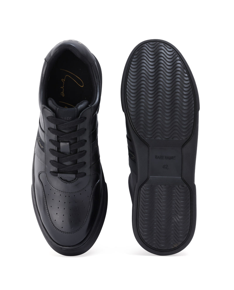 Rare Rabbit Mens Polaris Black Round Toe Low Top Lace-Up Sneaker Shoes