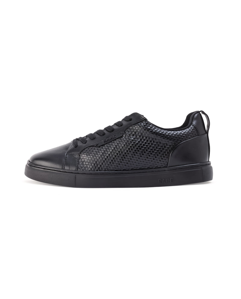 Rare Rabbit Mens Rapso Black Round Toe Low-Top Embossed Lace-Up Sneaker Shoes