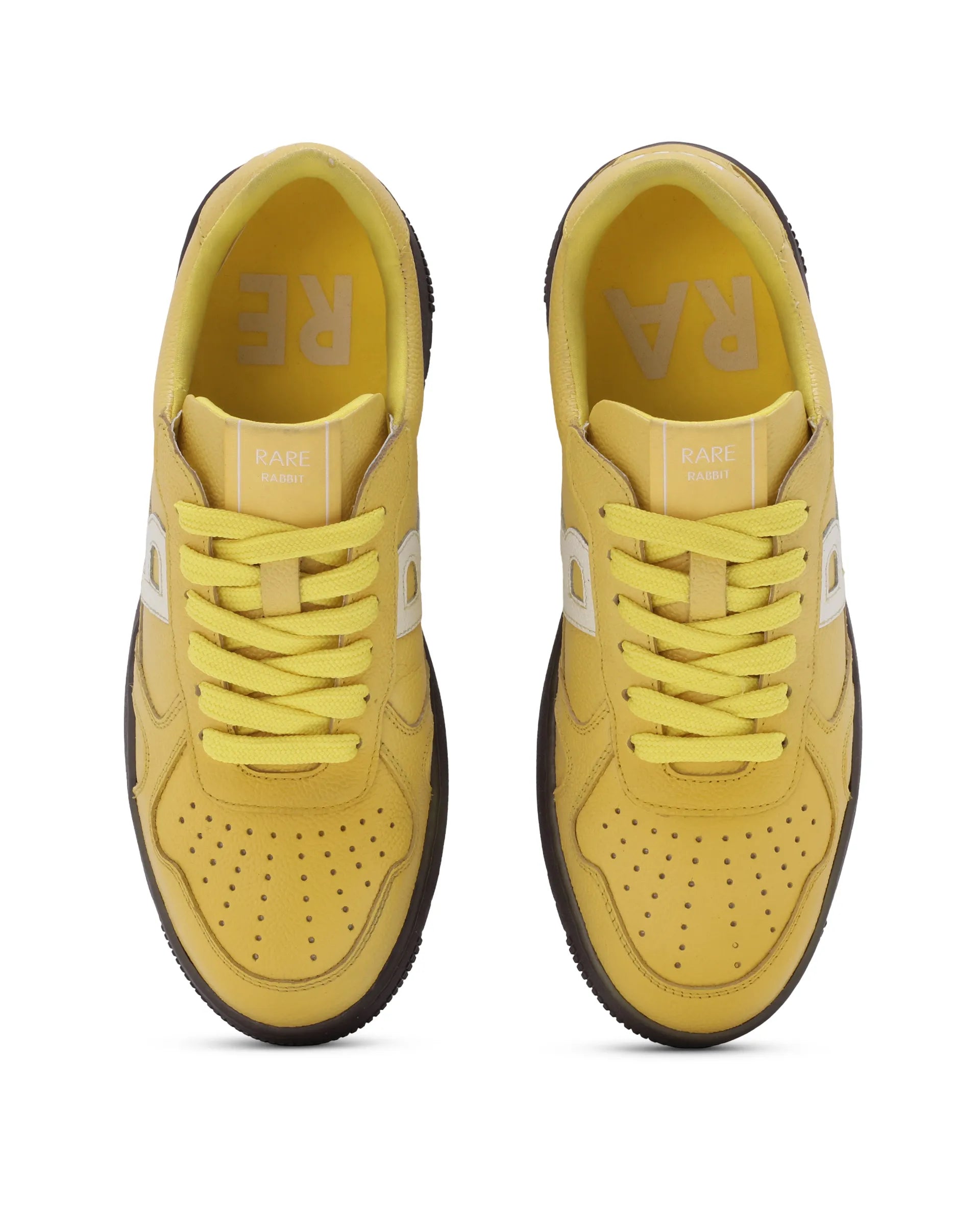 Rare Rabbit Men's Kepler Yellow Genuine Leather Low-top Lace-up Sneaker Shoes