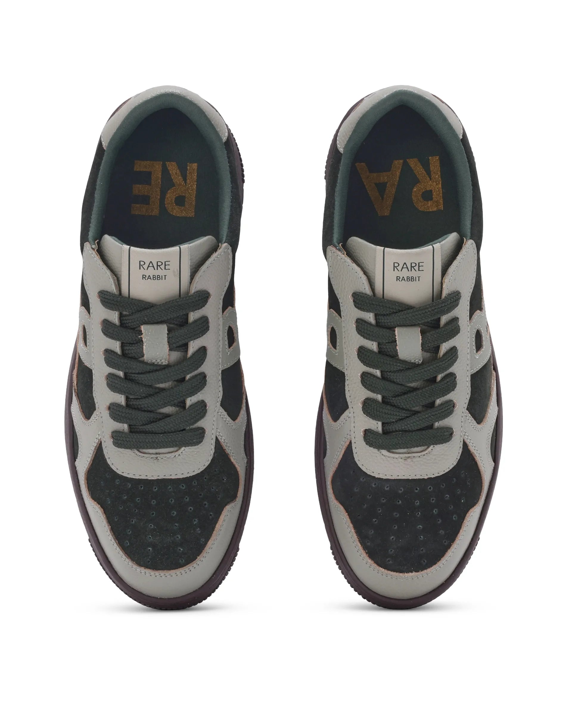 Rare Rabbit Men's Kepler Pro Dark Green Genuine Leather Low-top Lace-up Sneaker Shoes