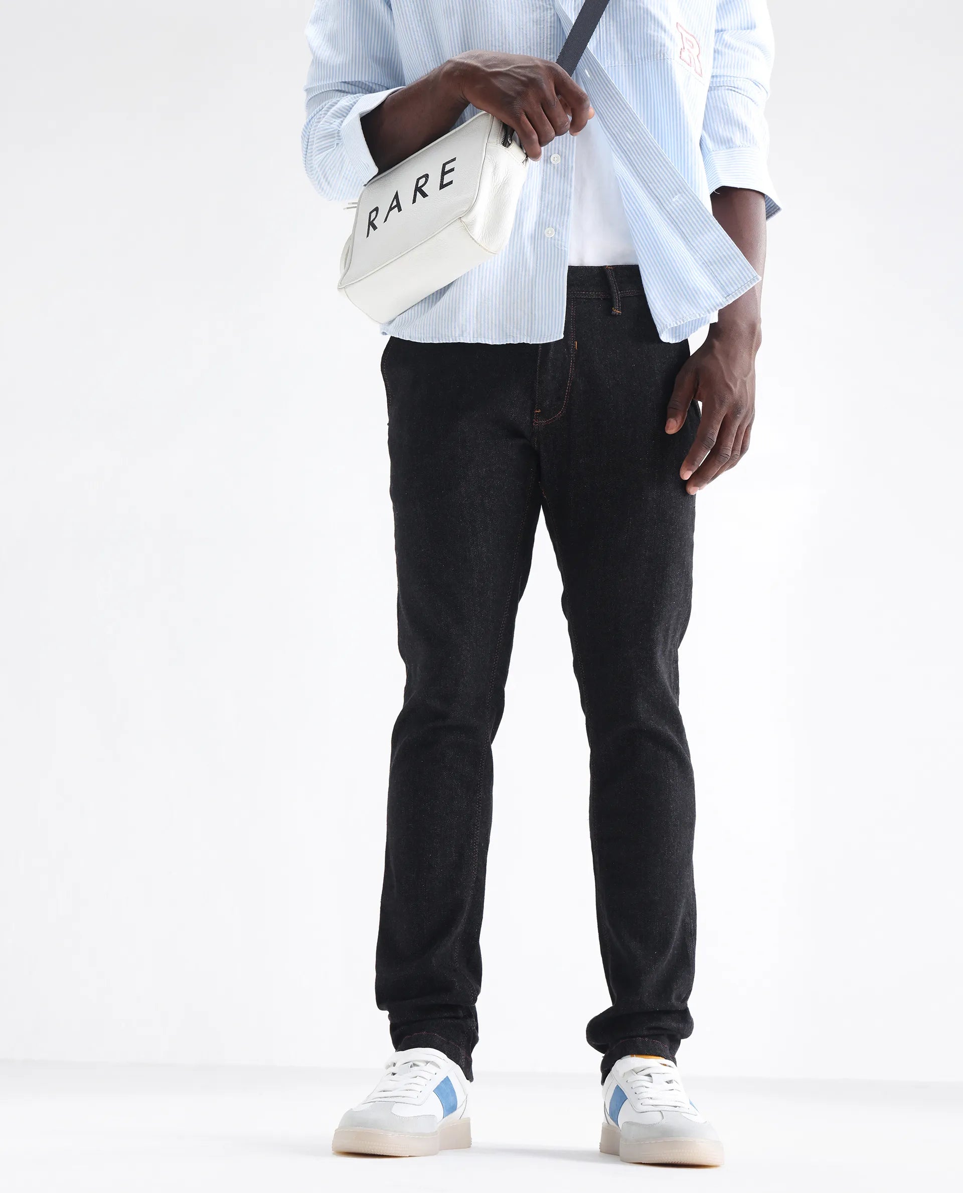 Rare Rabbit Men's Shooter Black Cotton Plain Hawk Slim Fit Jeans