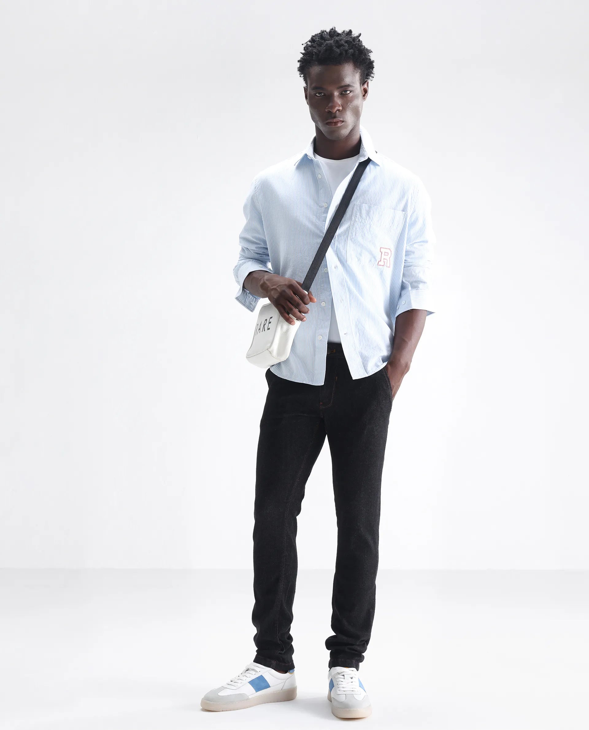 Rare Rabbit Men's Shooter Black Cotton Plain Hawk Slim Fit Jeans