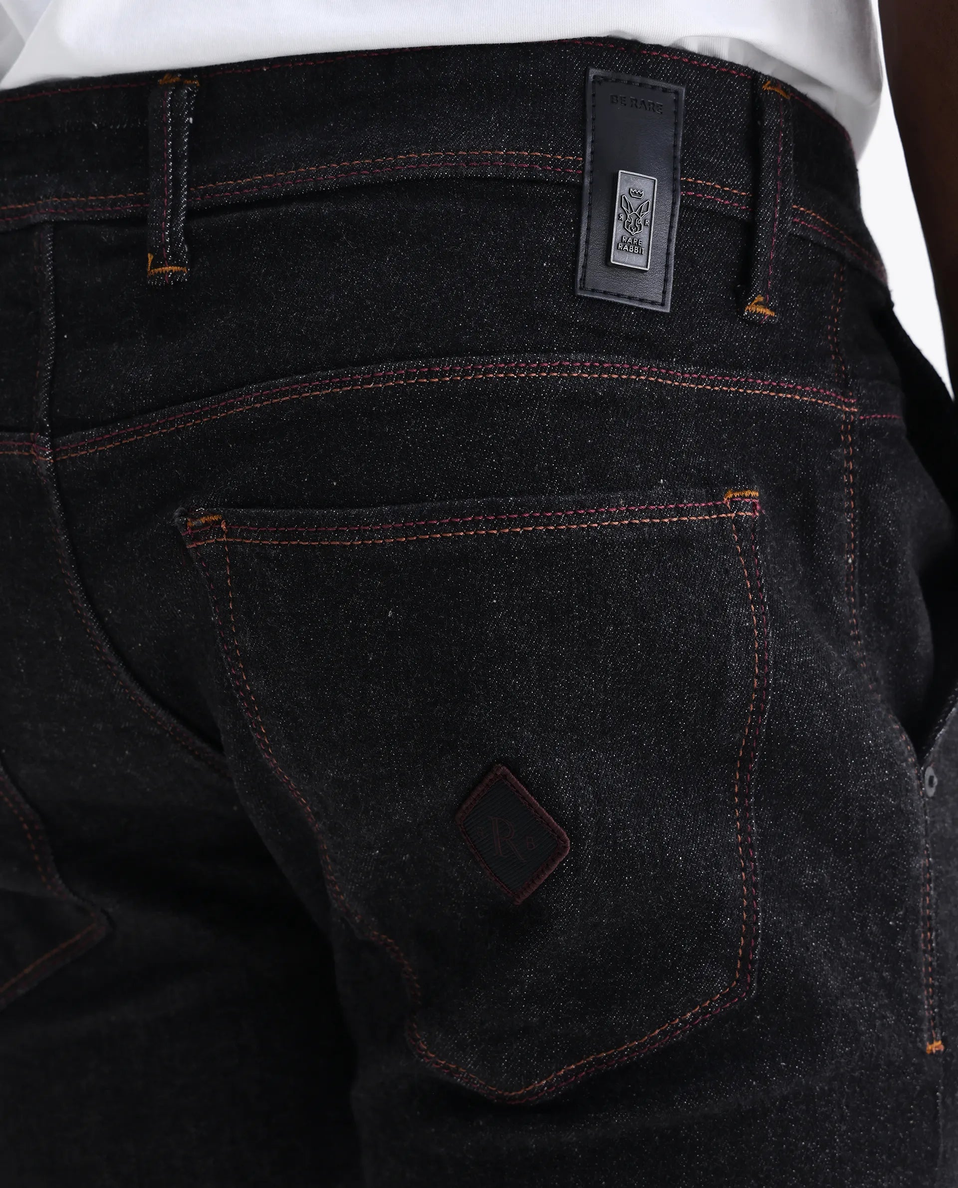 Rare Rabbit Men's Shooter Black Cotton Plain Hawk Slim Fit Jeans