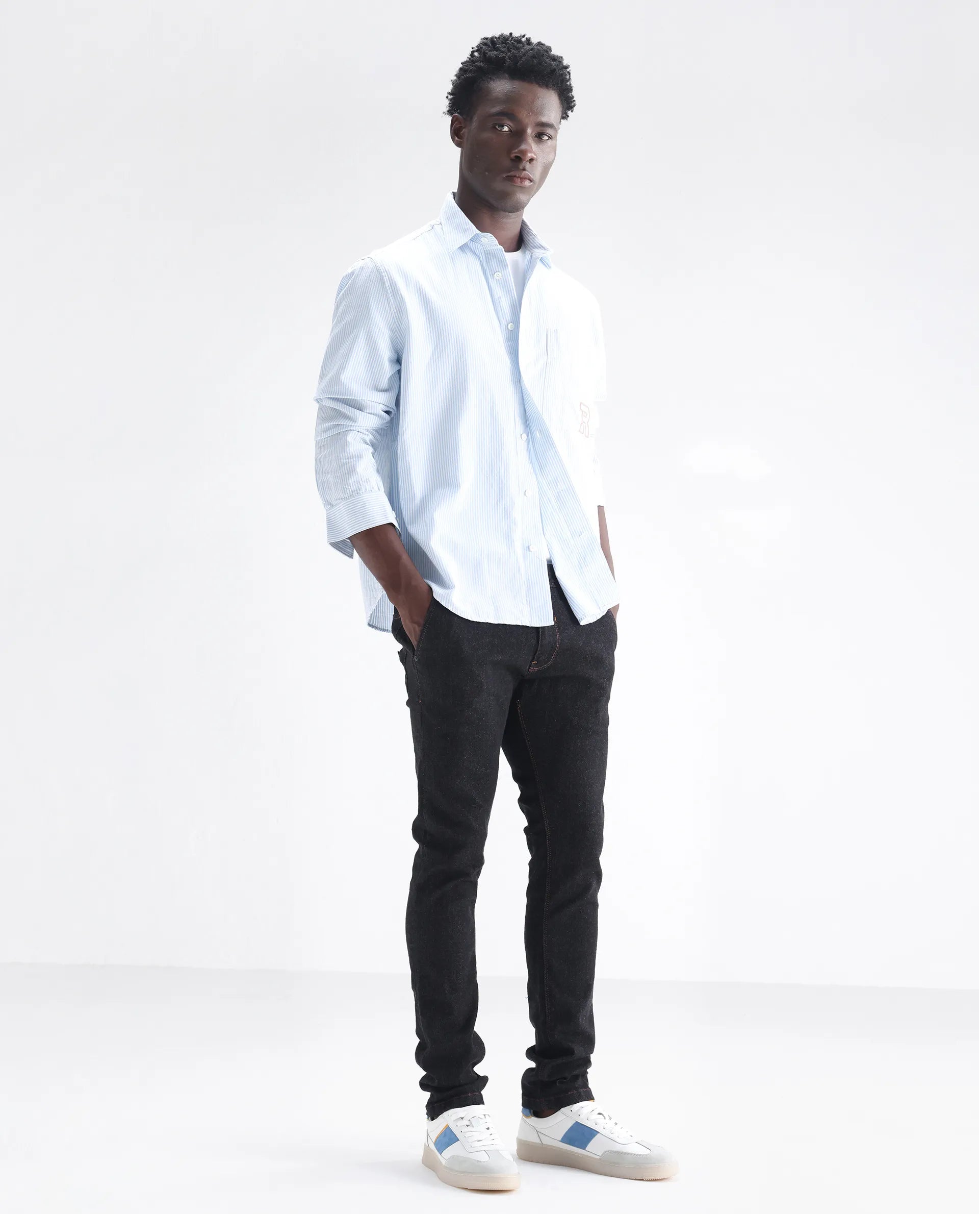 Rare Rabbit Men's Shooter Black Cotton Plain Hawk Slim Fit Jeans