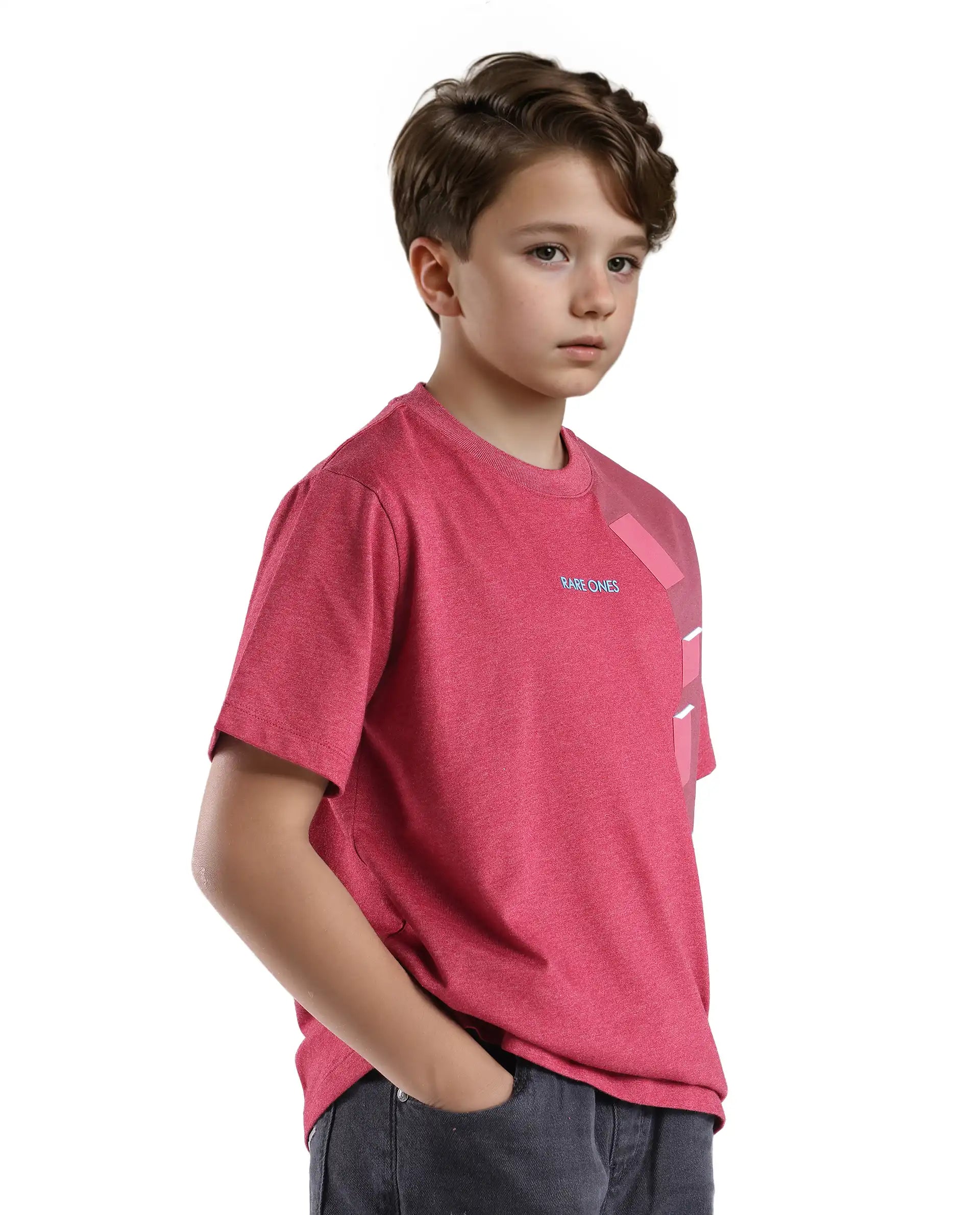 Rare Ones Kids Si Dusky Red Cotton Poly Short Sleeve Crew Neck Raised Hd Print T-Shirt