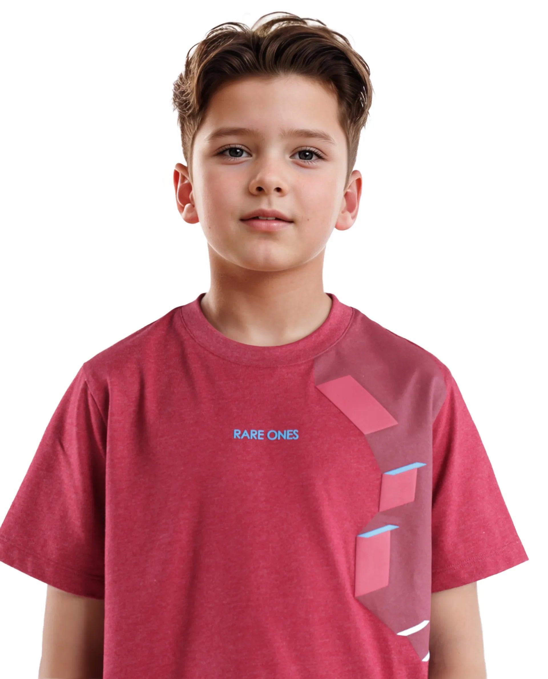 Rare Ones Kids Si Dusky Red Cotton Poly Short Sleeve Crew Neck Raised Hd Print T-Shirt