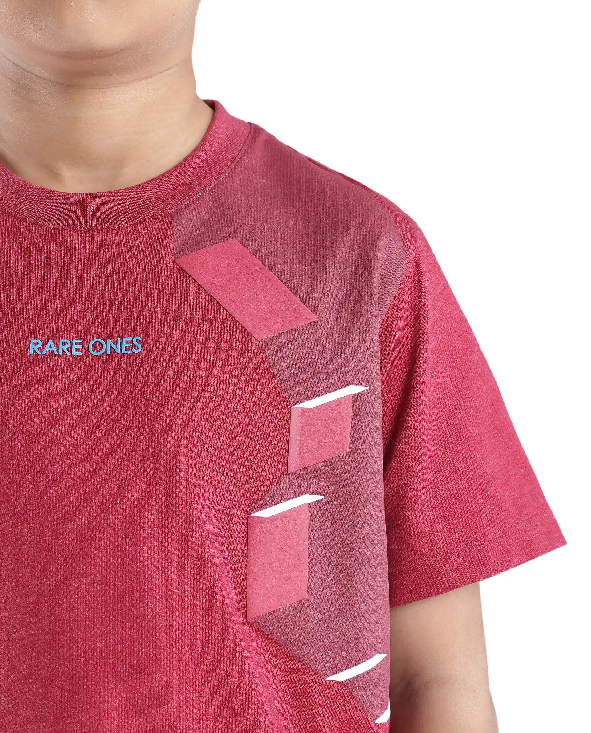 Rare Ones Kids Si Dusky Red Cotton Poly Short Sleeve Crew Neck Raised Hd Print T-Shirt
