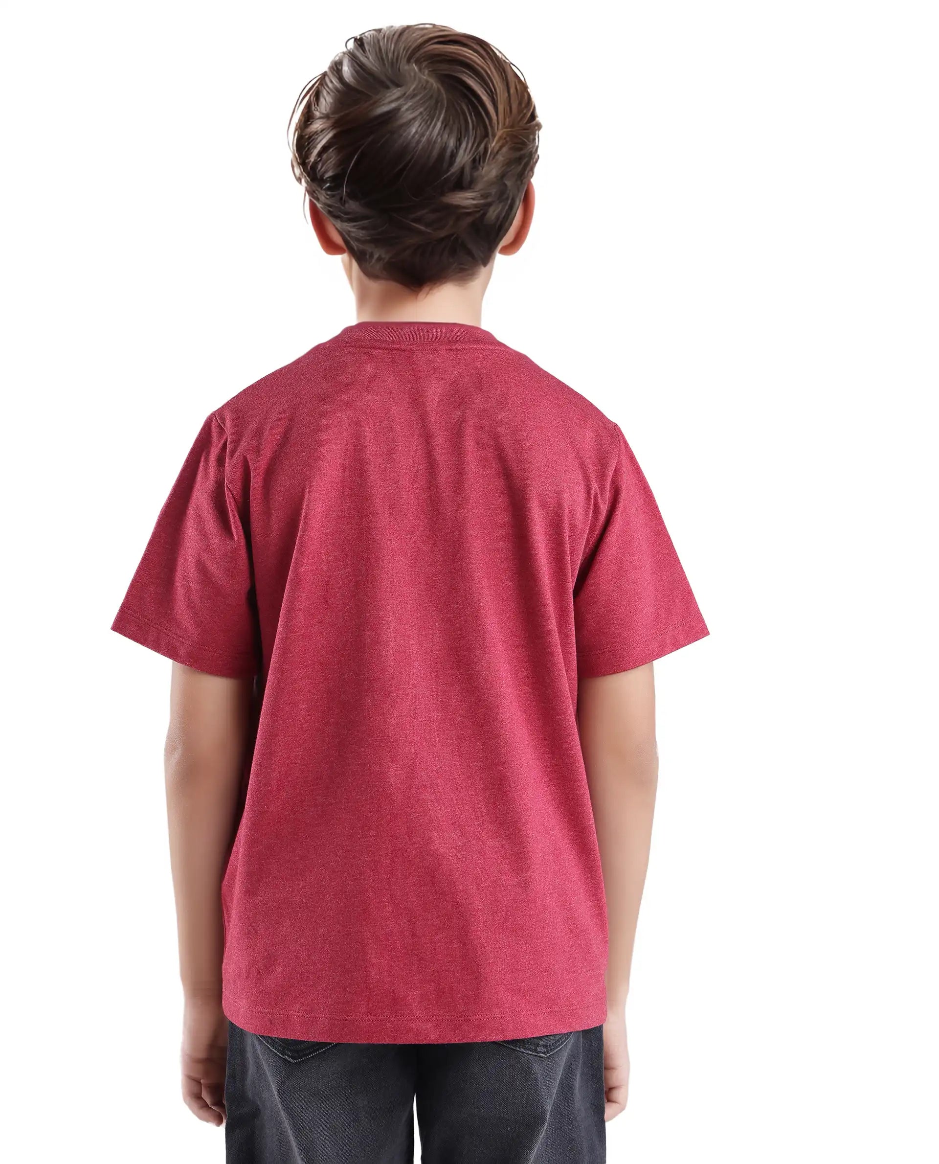 Rare Ones Kids Si Dusky Red Cotton Poly Short Sleeve Crew Neck Raised Hd Print T-Shirt