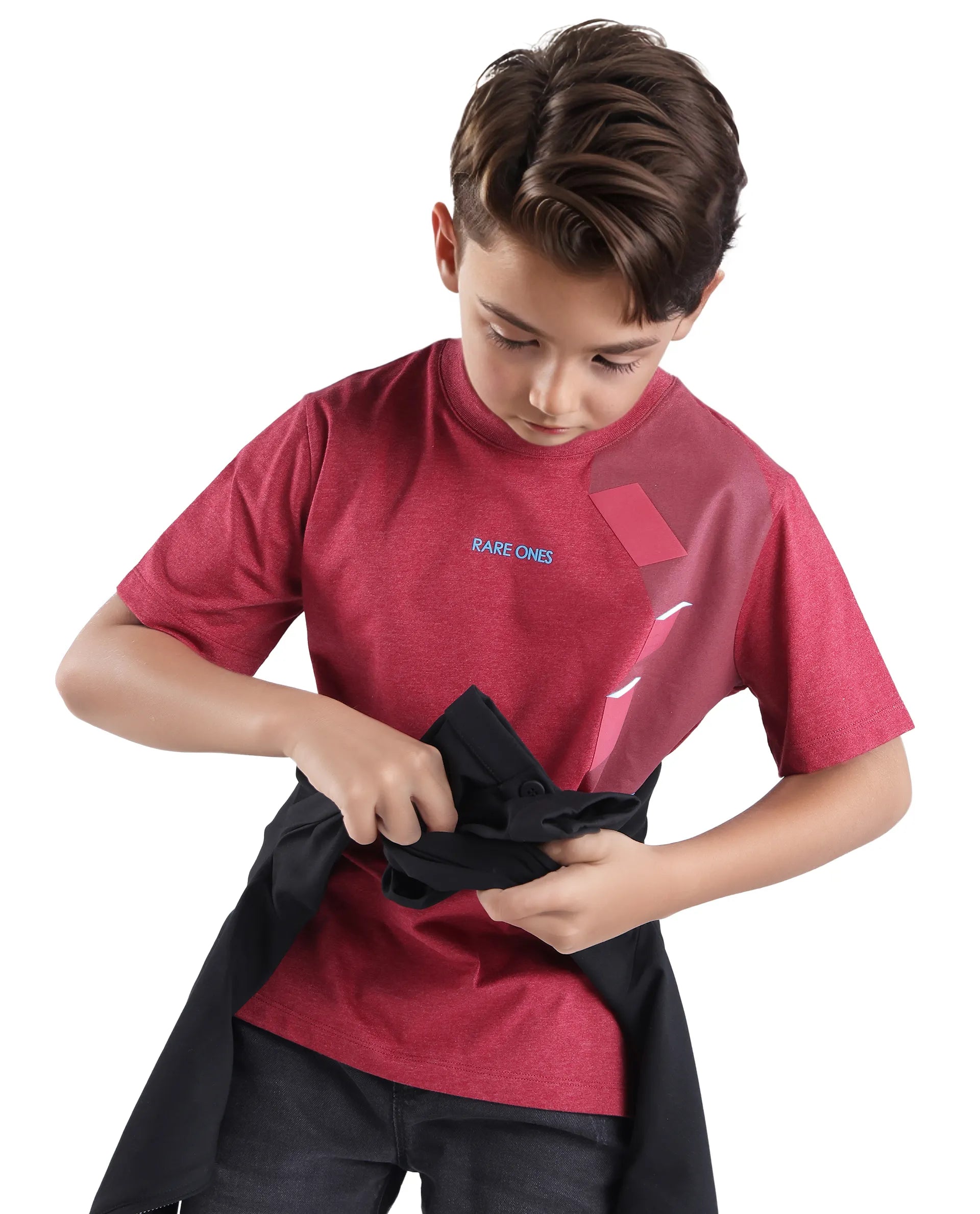 Rare Ones Kids Si Dusky Red Cotton Poly Short Sleeve Crew Neck Raised Hd Print T-Shirt