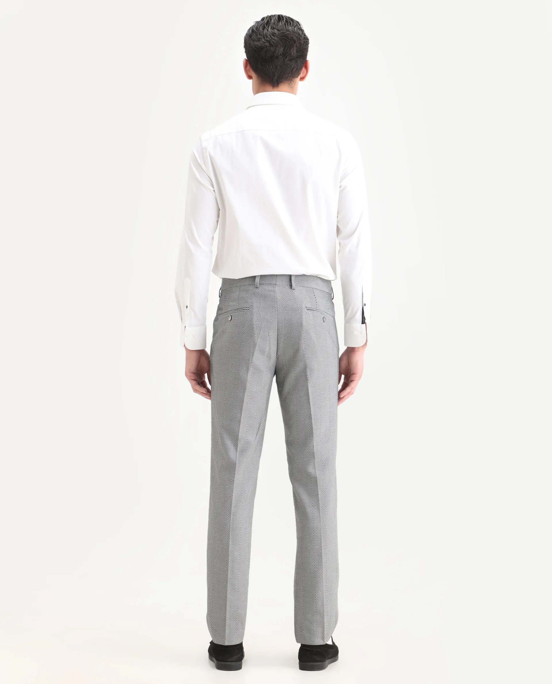 Rare Rabbit Men's Sierres Light Grey Viscose Textured Tailored Fit Full Sleeve Lapel Neck Suits